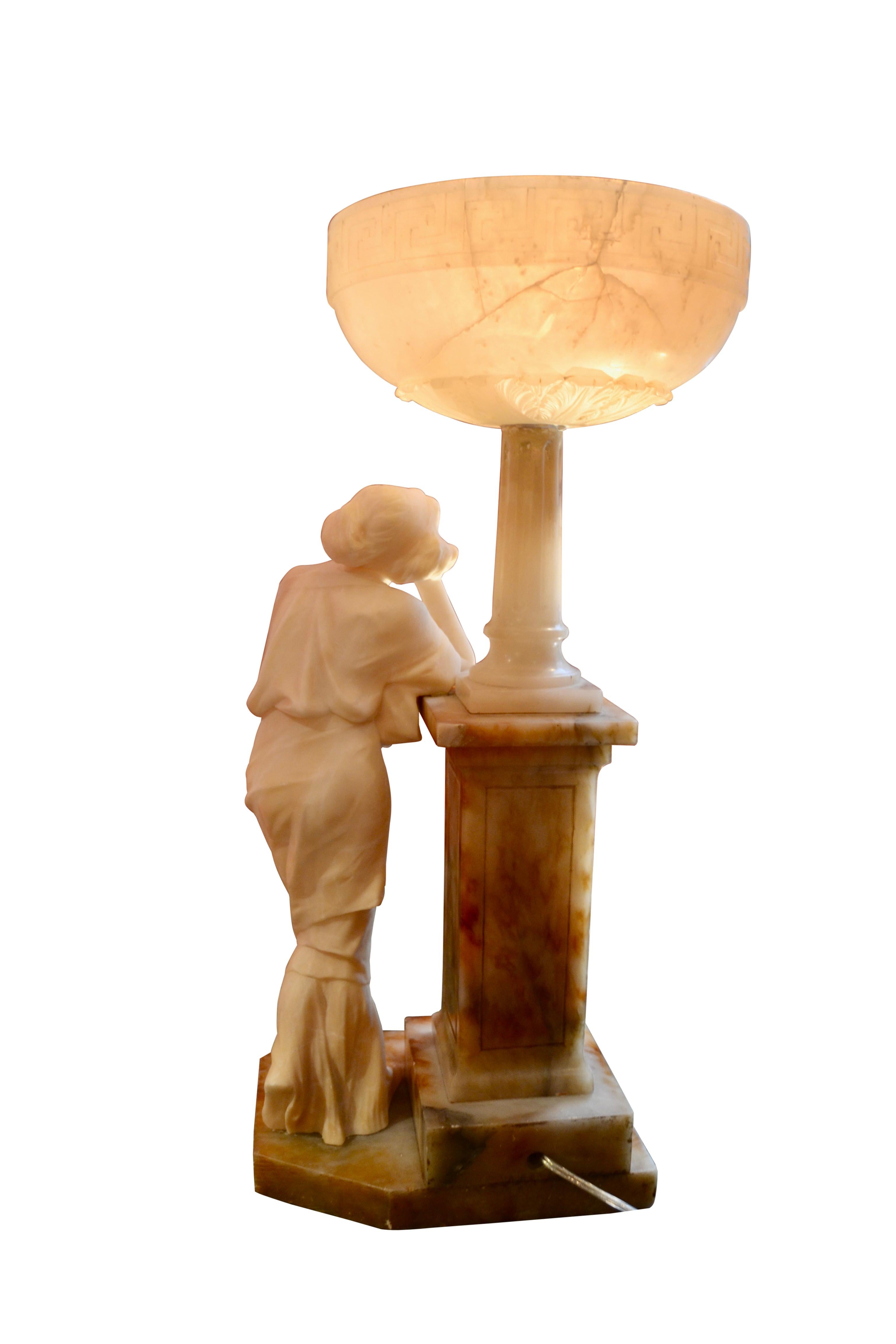 Italian Art Nouveau Figural Alabaster Lamp  For Sale