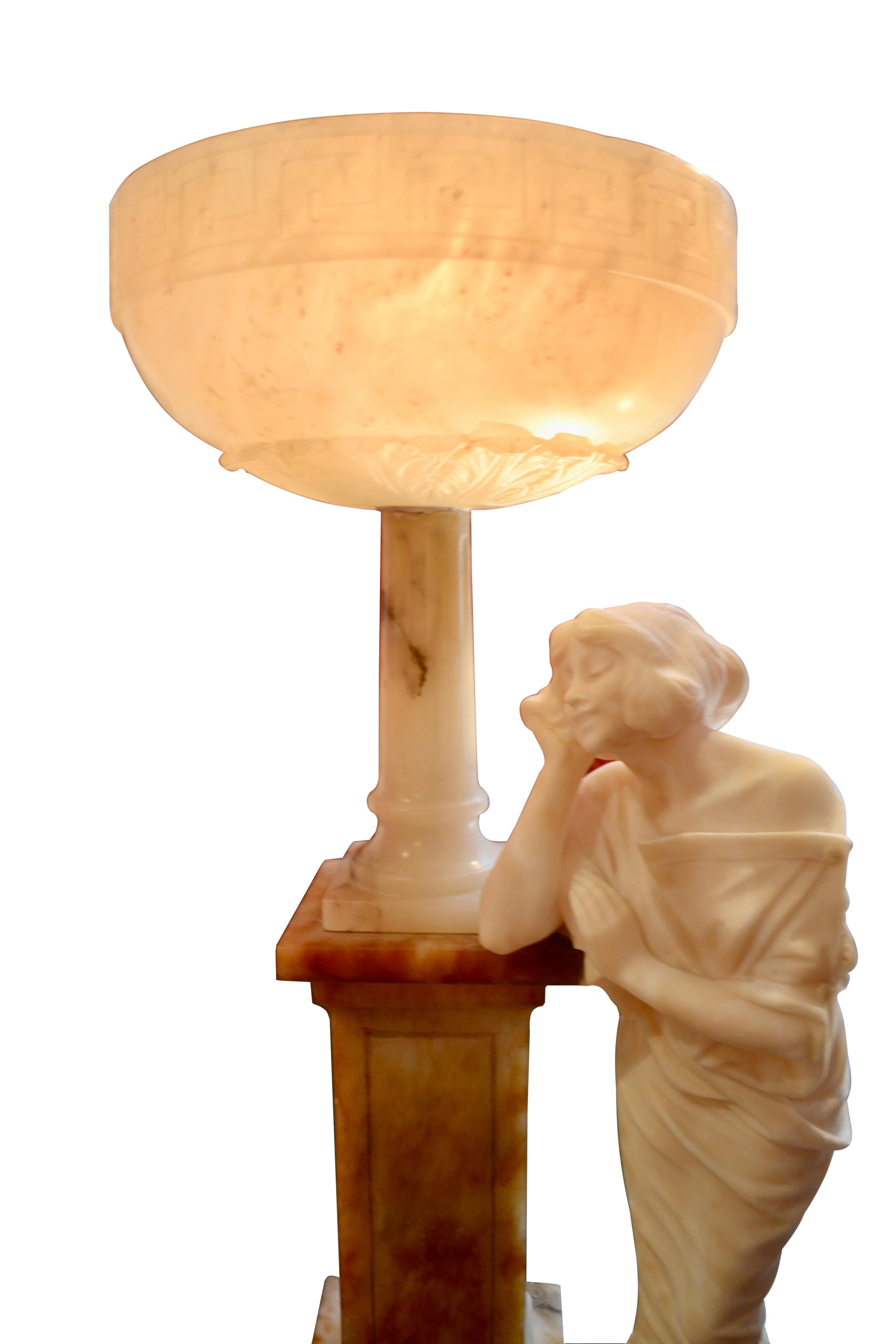 Art Nouveau Figural Alabaster Lamp  Bon état - En vente à Vancouver, British Columbia