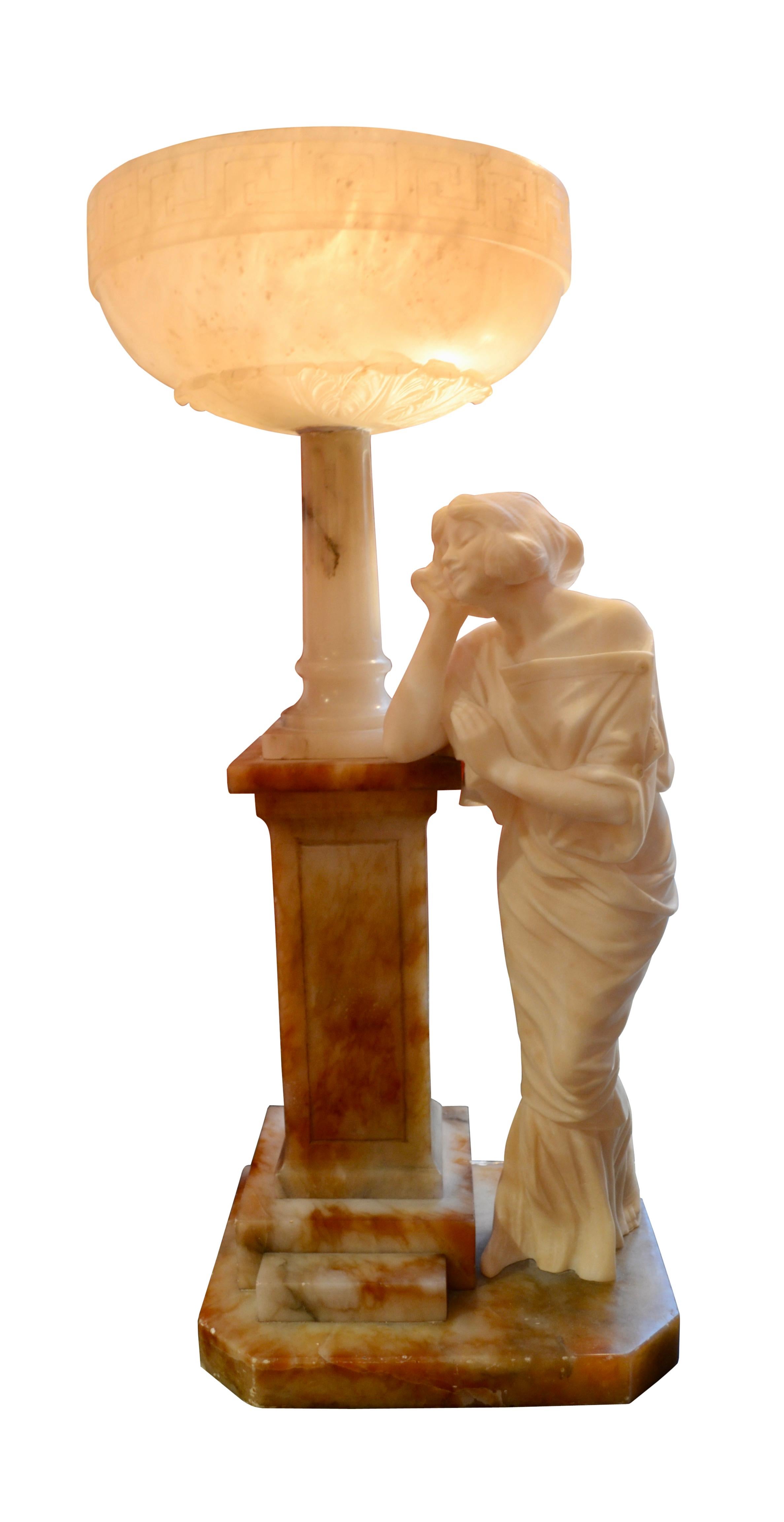 Art Nouveau Figural Alabaster Lamp  For Sale 1