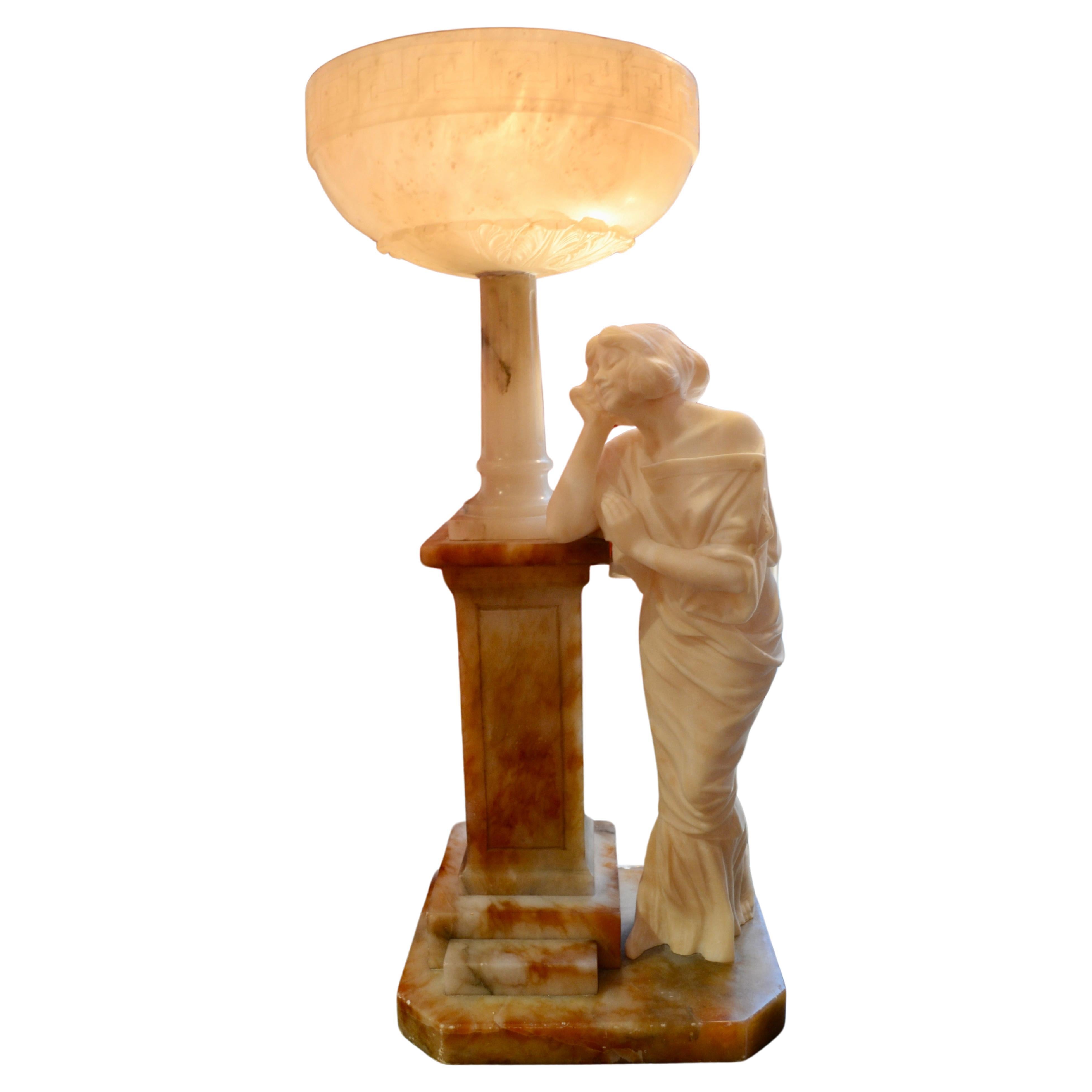 Art Nouveau Figural Alabaster Lamp  For Sale