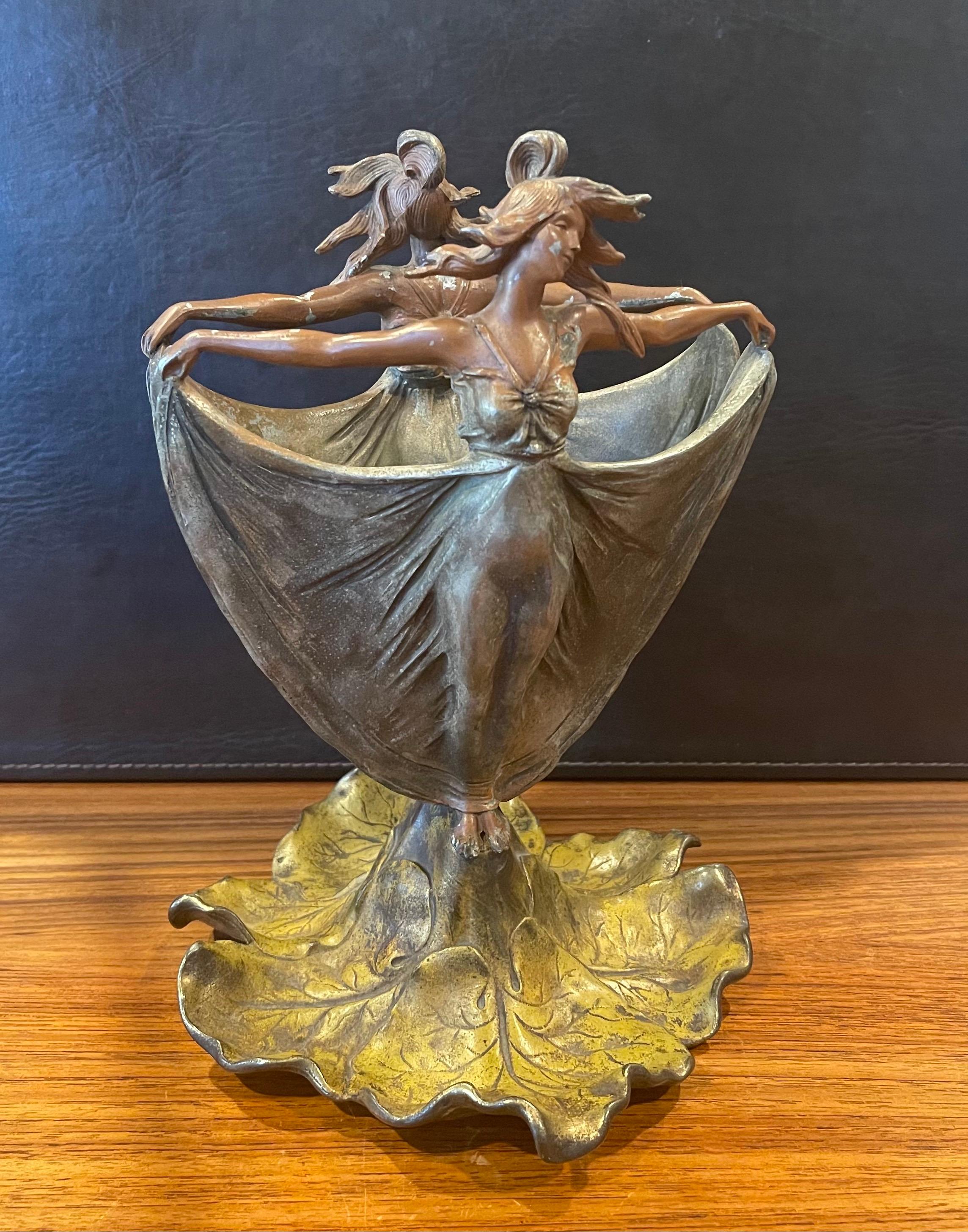 Art Nouveau Figural Cast Metal Vase with Glass Insert 5