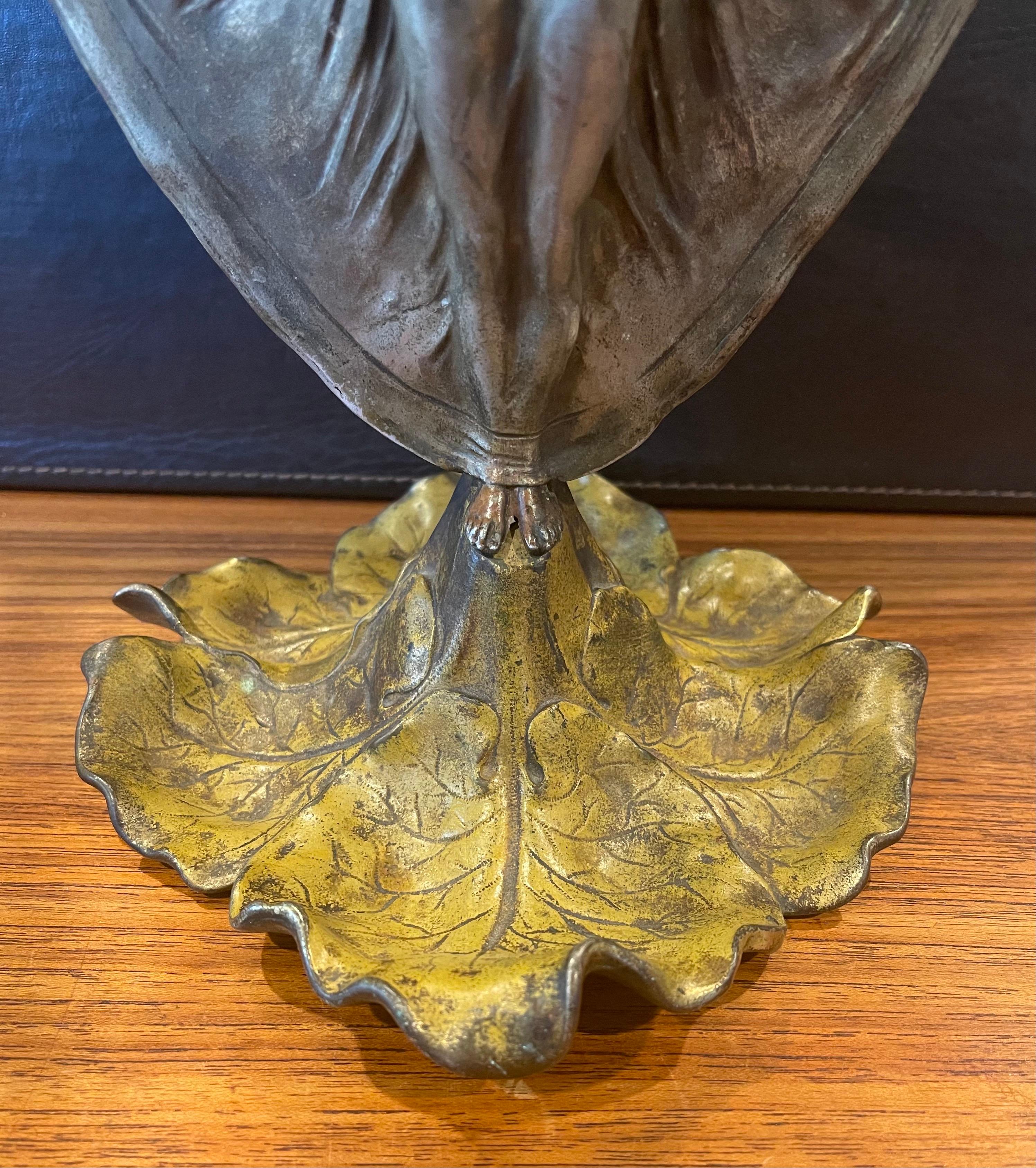 20th Century Art Nouveau Figural Cast Metal Vase with Glass Insert