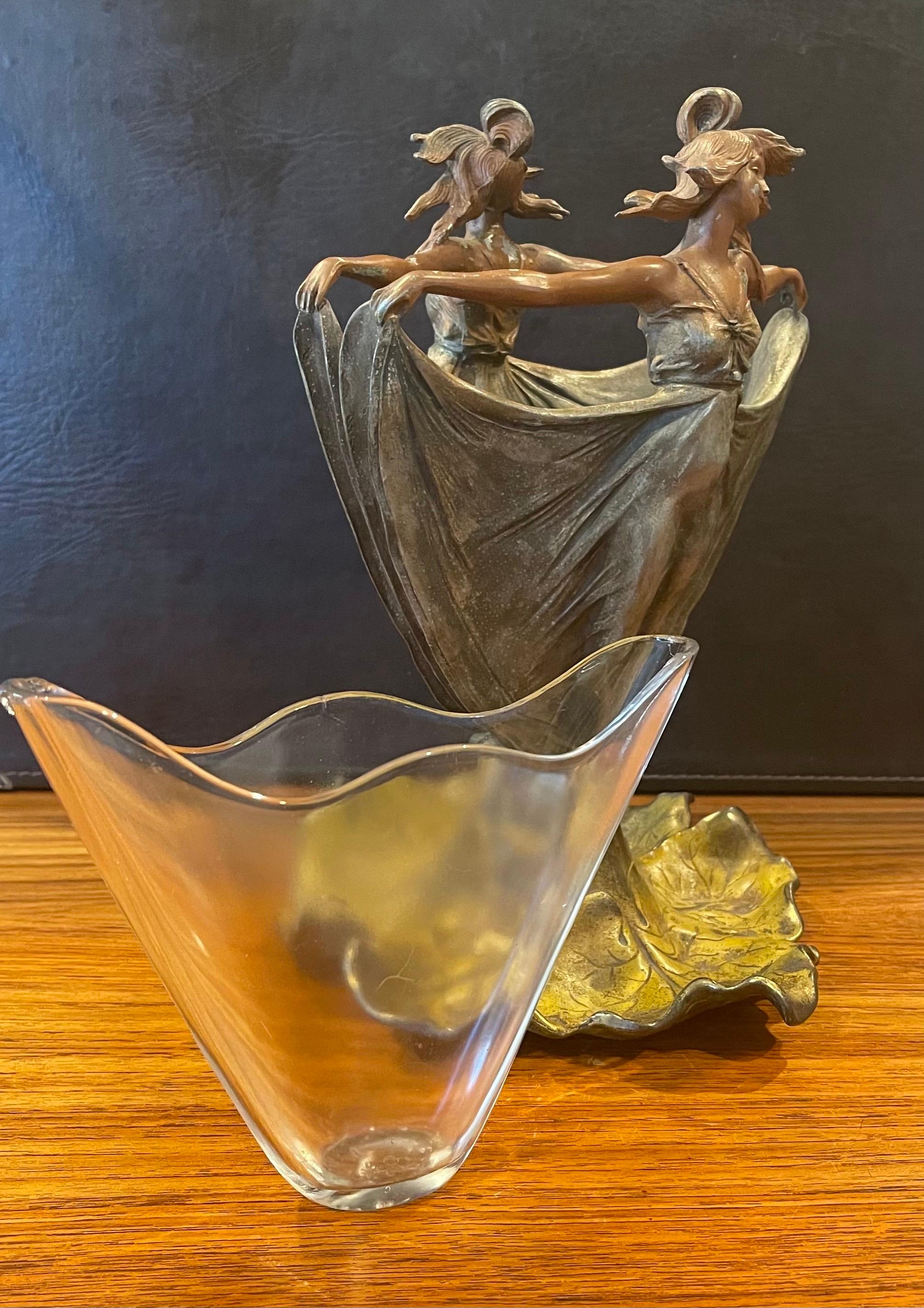 Art Nouveau Figural Cast Metal Vase with Glass Insert 2