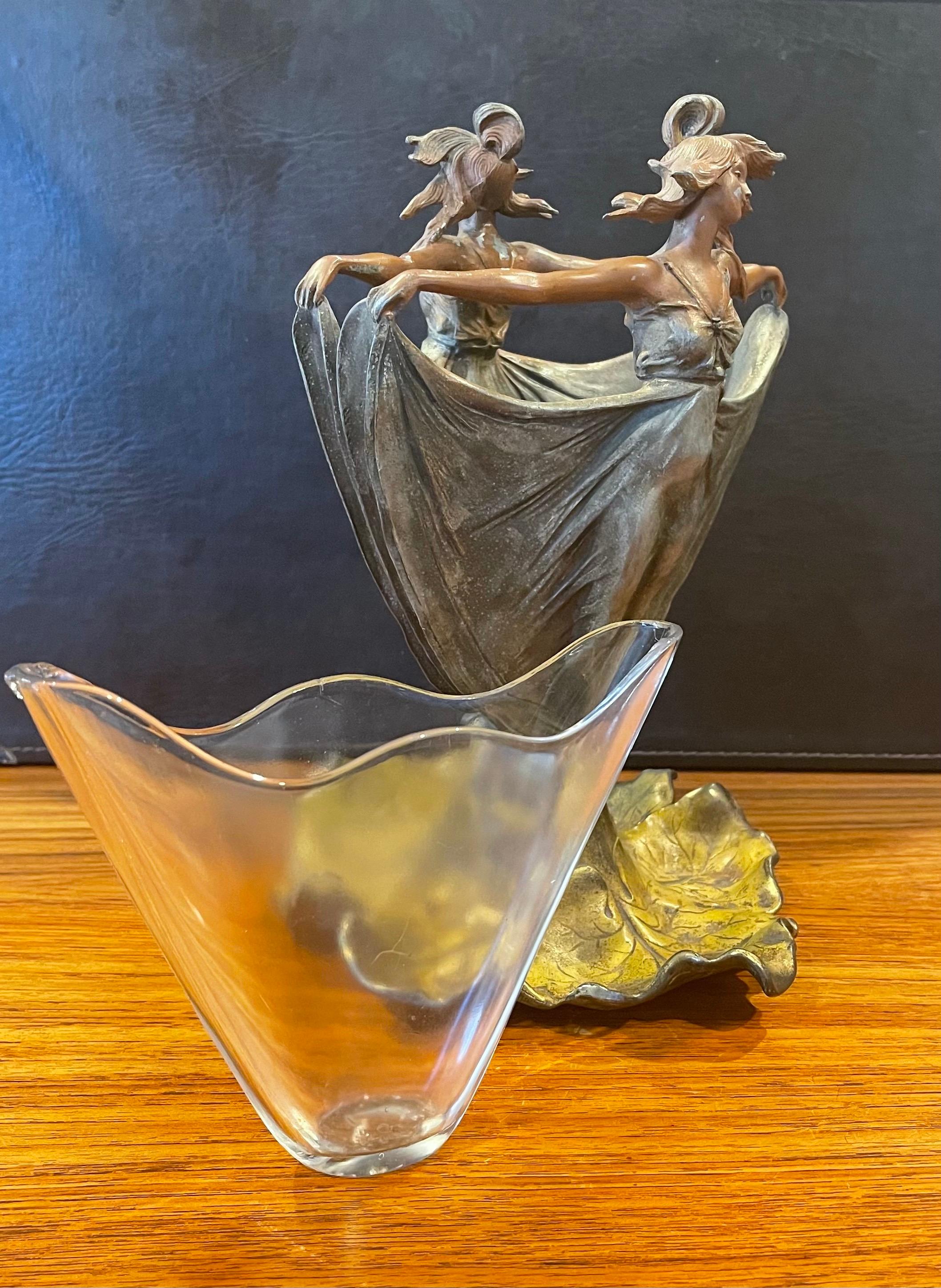 Art Nouveau Figural Cast Metal Vase with Glass Insert 3