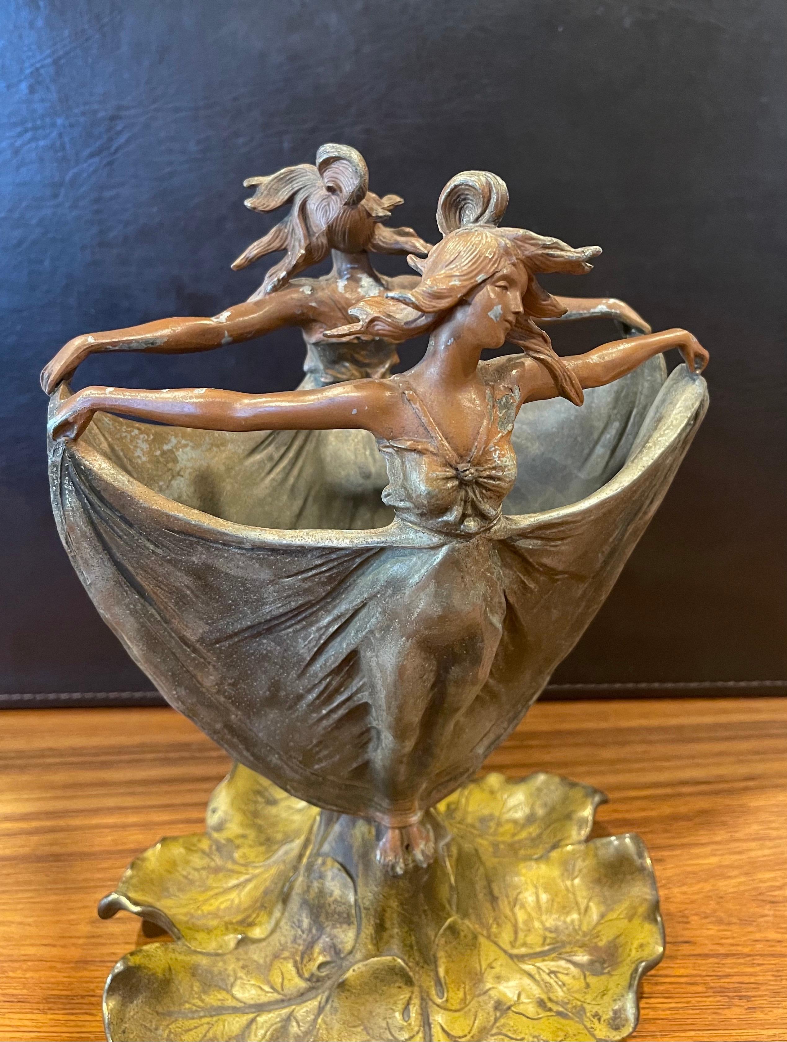 Art Nouveau Figural Cast Metal Vase with Glass Insert 4