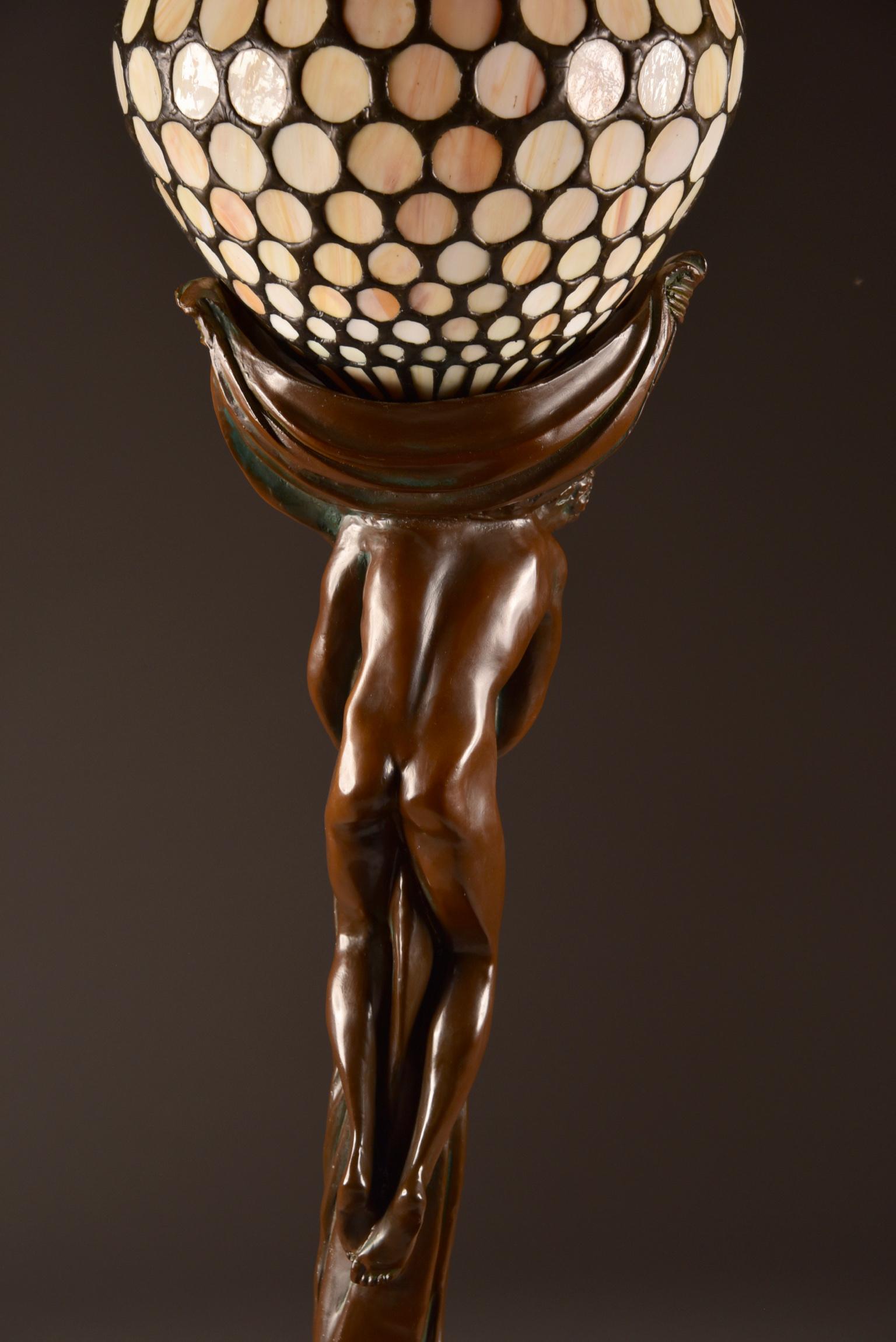 Art Nouveau Figural Floor Lamp, Nude Woman and Man, Rare Reproduction Tiffany 2