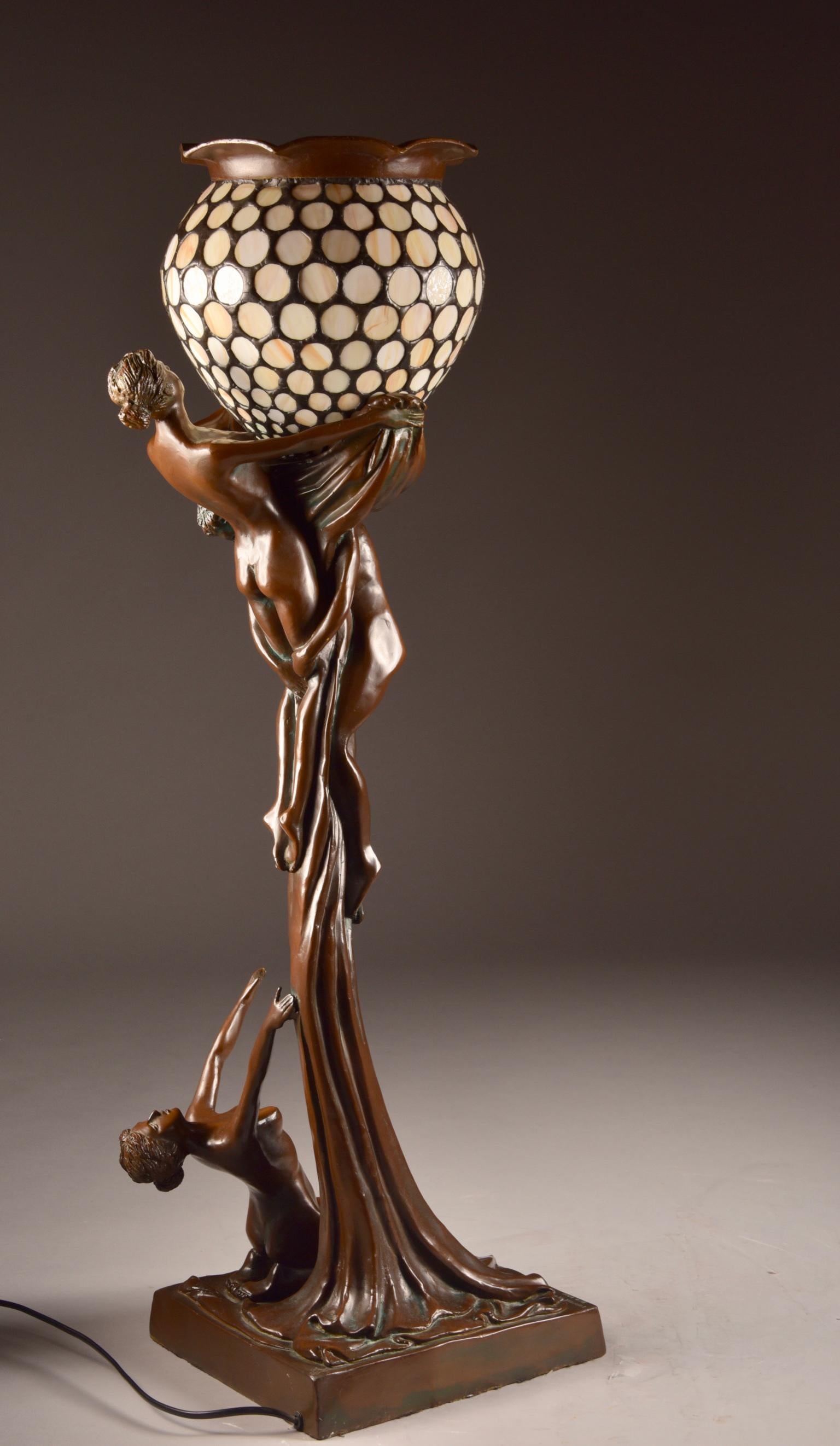 Art Nouveau Figural Floor Lamp, Nude Woman and Man, Rare Reproduction Tiffany 5