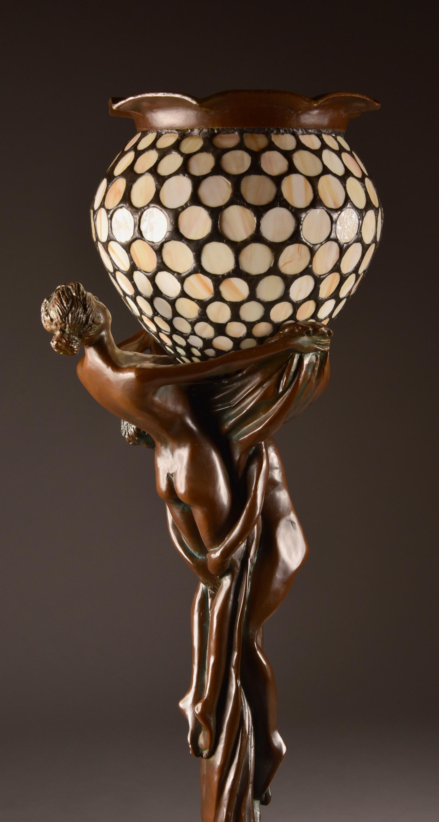 Art Nouveau Figural Floor Lamp, Nude Woman and Man, Rare Reproduction Tiffany 6
