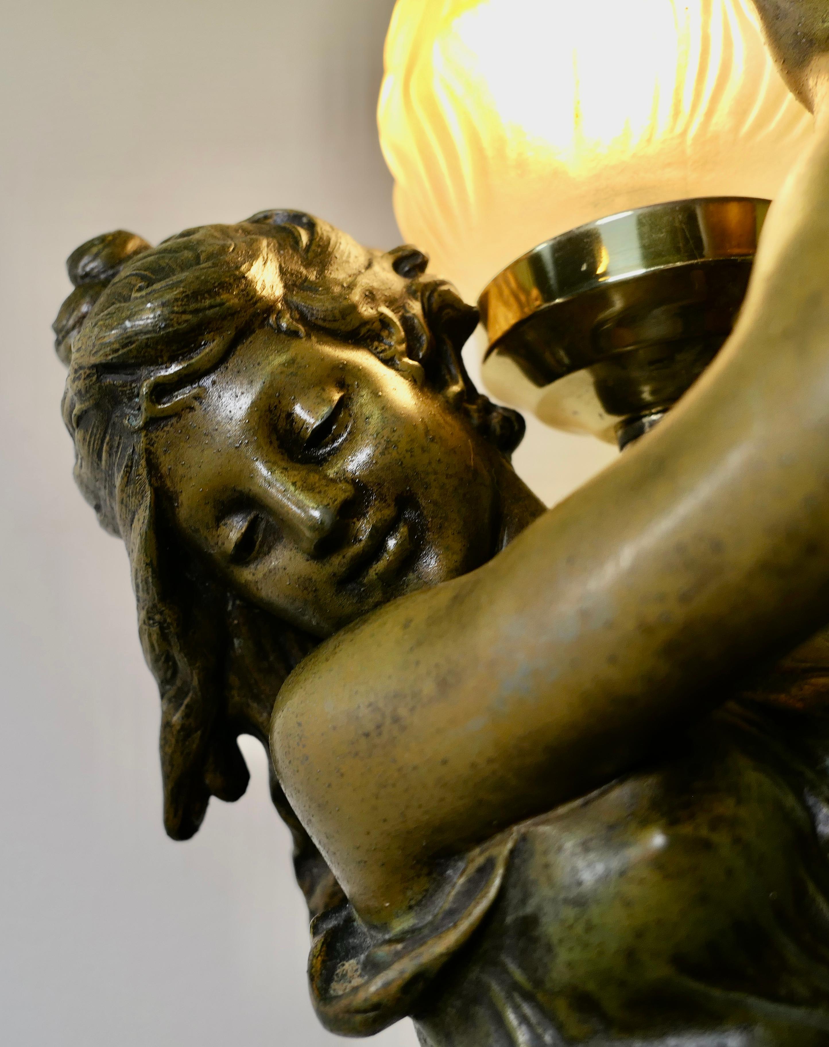 Art Nouveau Figural Lamp Signed Auguste Moreau   A Charming lamp   For Sale 8