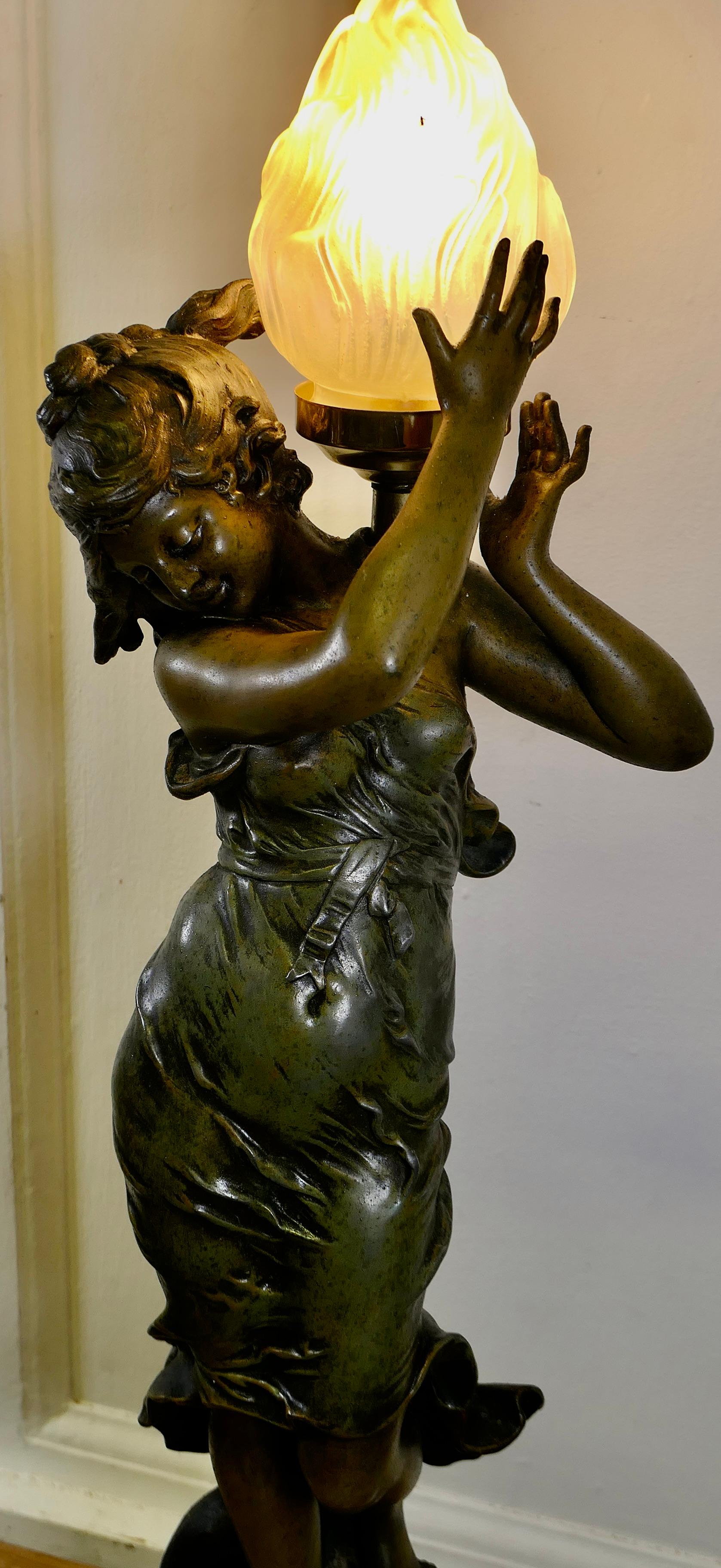 Art Nouveau Figural Lamp Signed Auguste Moreau   A Charming lamp   In Good Condition For Sale In Chillerton, Isle of Wight