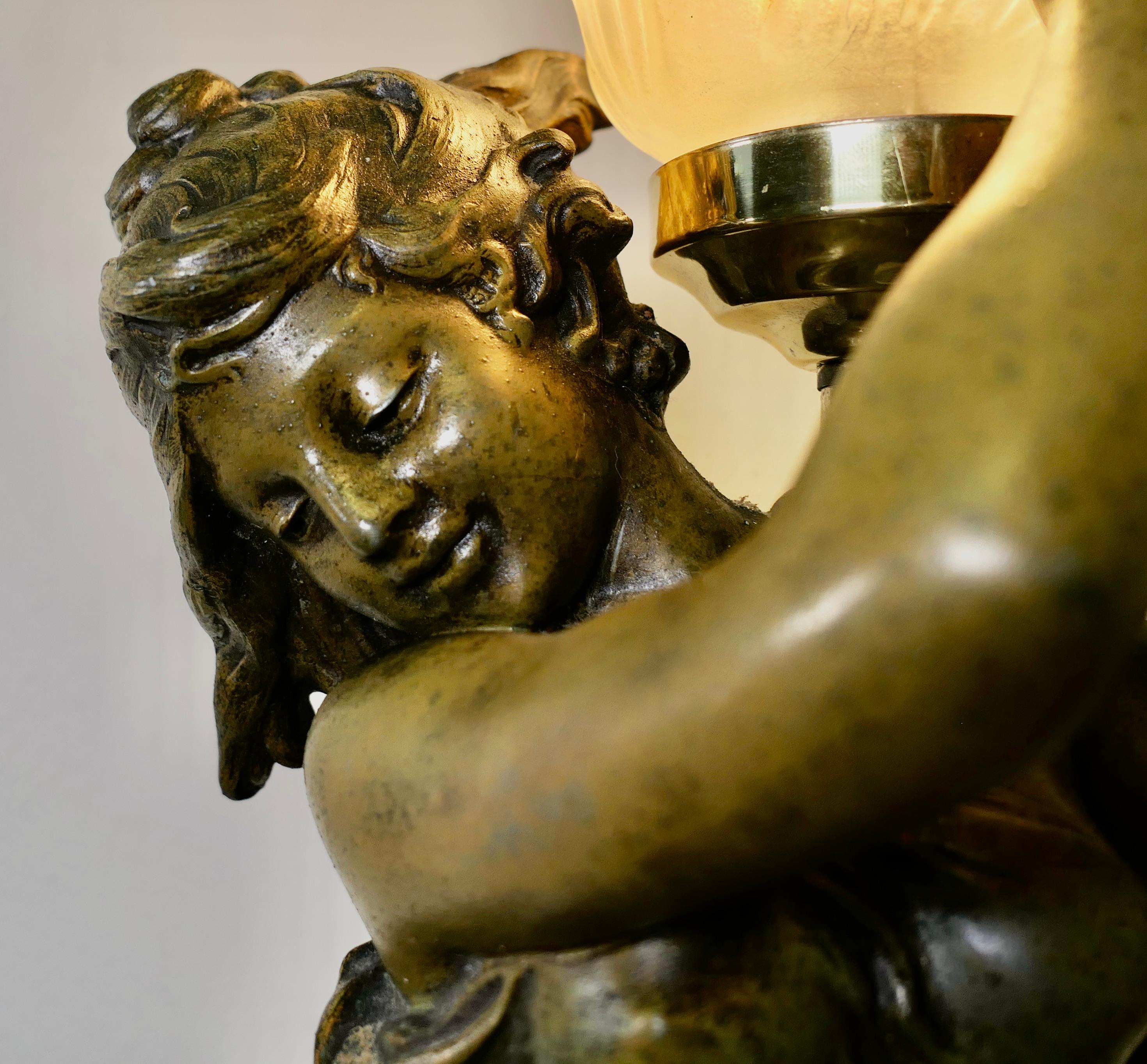 Art Nouveau Figural Lamp Signed Auguste Moreau   A Charming lamp   For Sale 2
