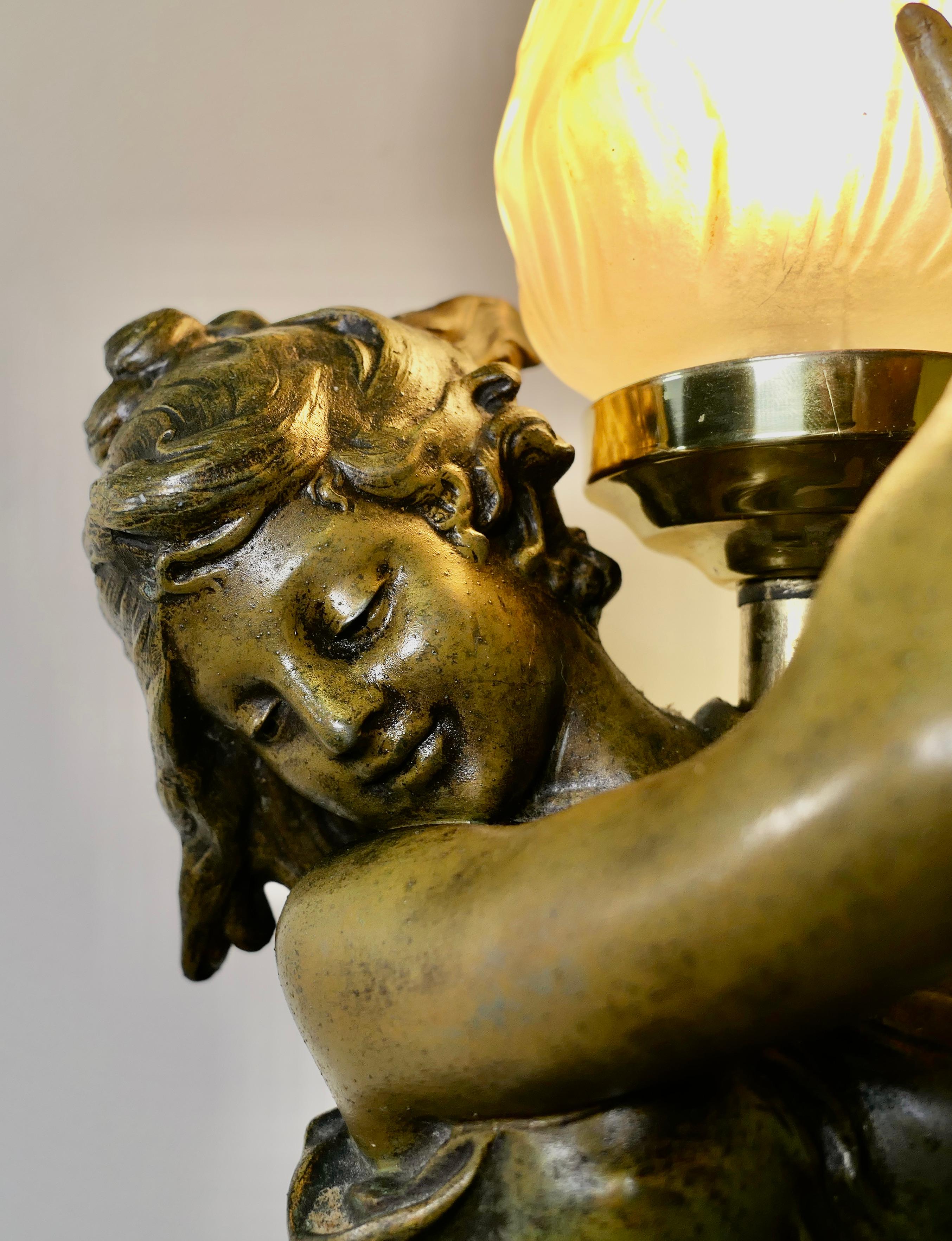 Art Nouveau Figural Lamp Signed Auguste Moreau   A Charming lamp   3