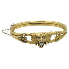 Victorian Figural Lion Bracelet with Diamonds in 14 Karat High Finish Gold