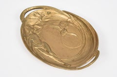 Art Nouveau Figural Nude Woman with Owl and Moon Floral Tray