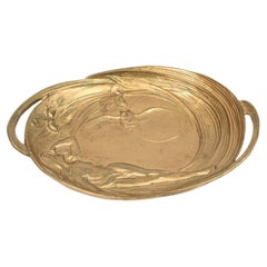 Art Nouveau Figural Nude Woman with Owl and Moon Floral Tray