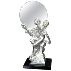 Art Nouveau Figural Silver Clad Table Mirror