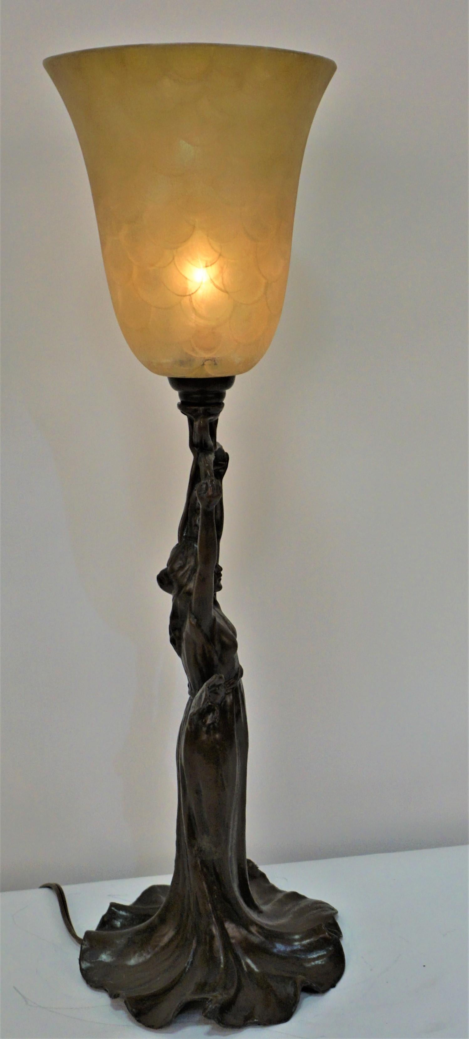 Early 20th Century  Art Nouveau Figural Young Female Table Lamp 