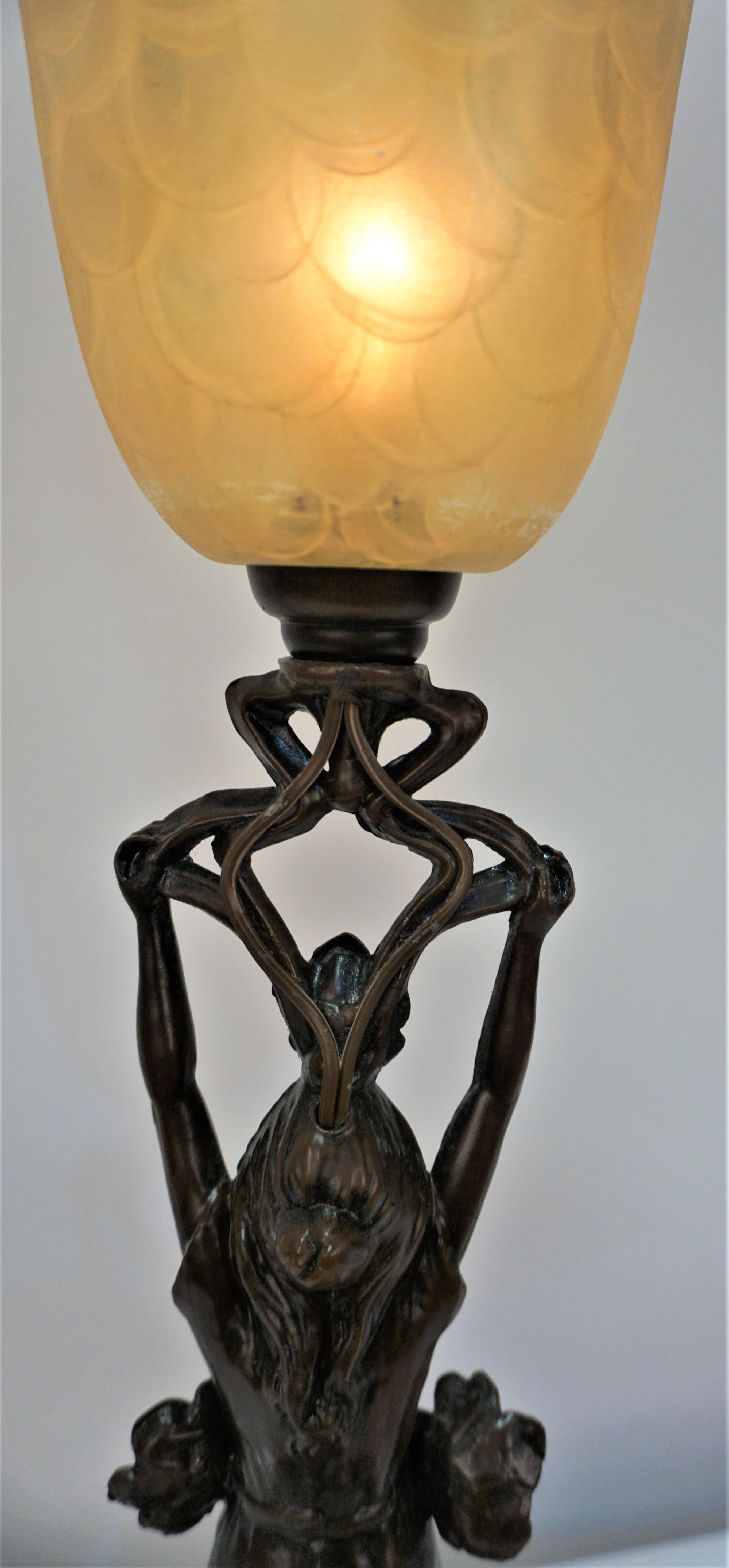 Art Nouveau Figural Young Female Table Lamp  1
