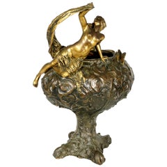 Art Nouveau Figurative Bronze Centerpiece Vase