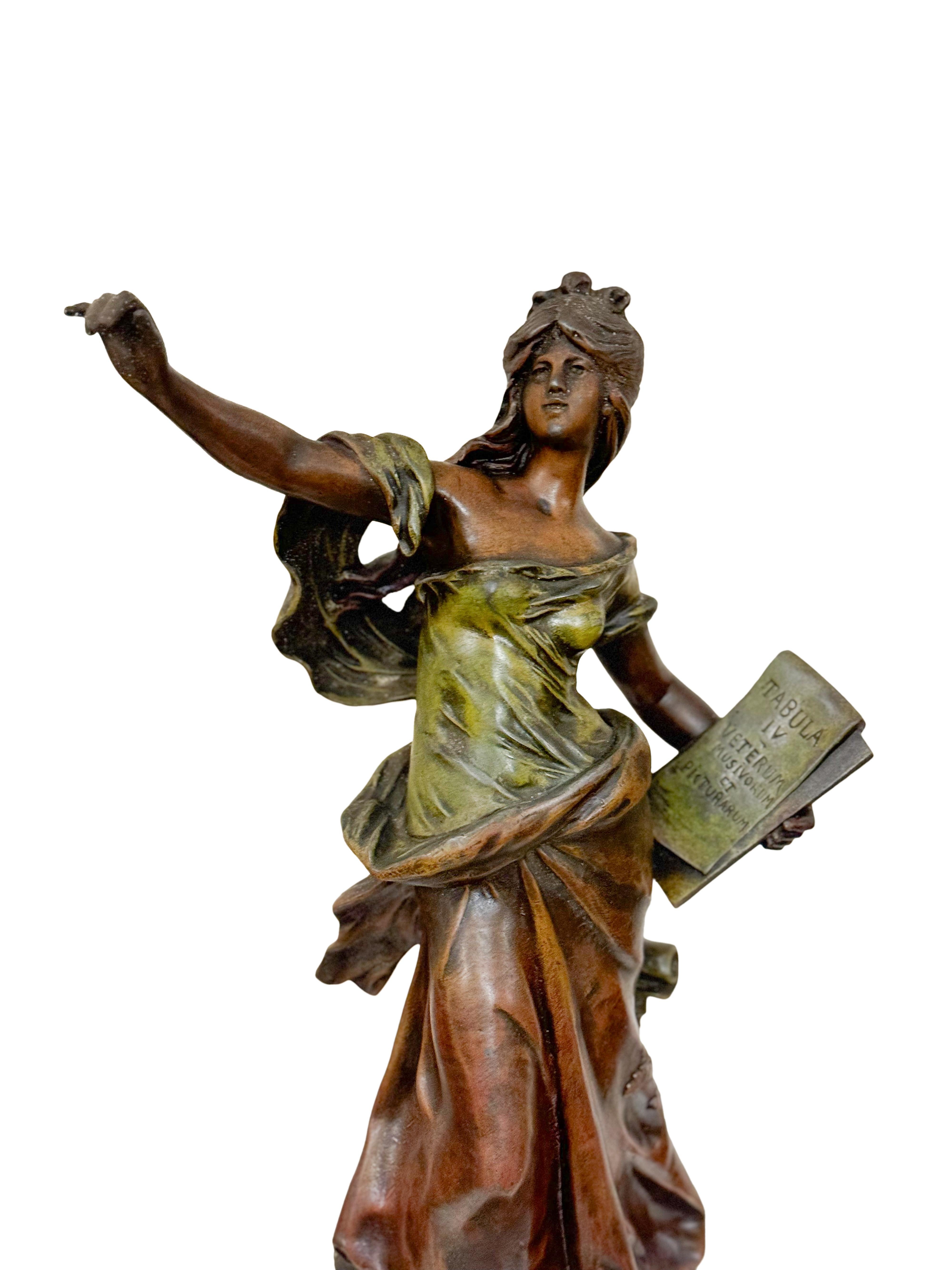 Art Nouveau Figure by Auguste Moreau, Allegorical Maiden, Late 19th Century Patinado en venta