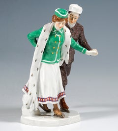Art Nouveau Figure Group 'Ice-Scater', by Alfred Koenig, Meissen Germany, 1910