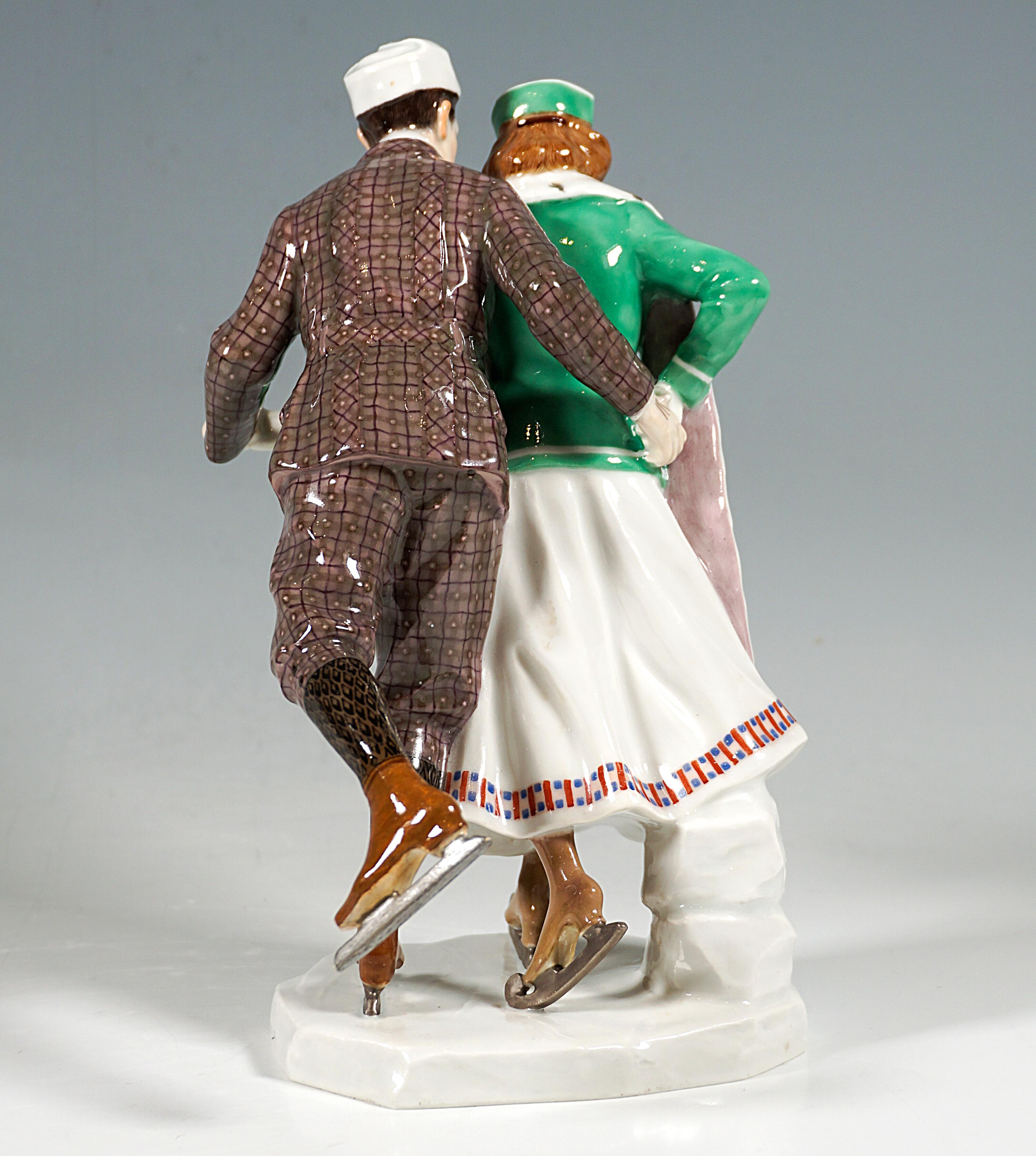 Hand-Crafted Art Nouveau Figure Group 'Ice-Scater', by Alfred Koenig, Meissen Germany, 1910