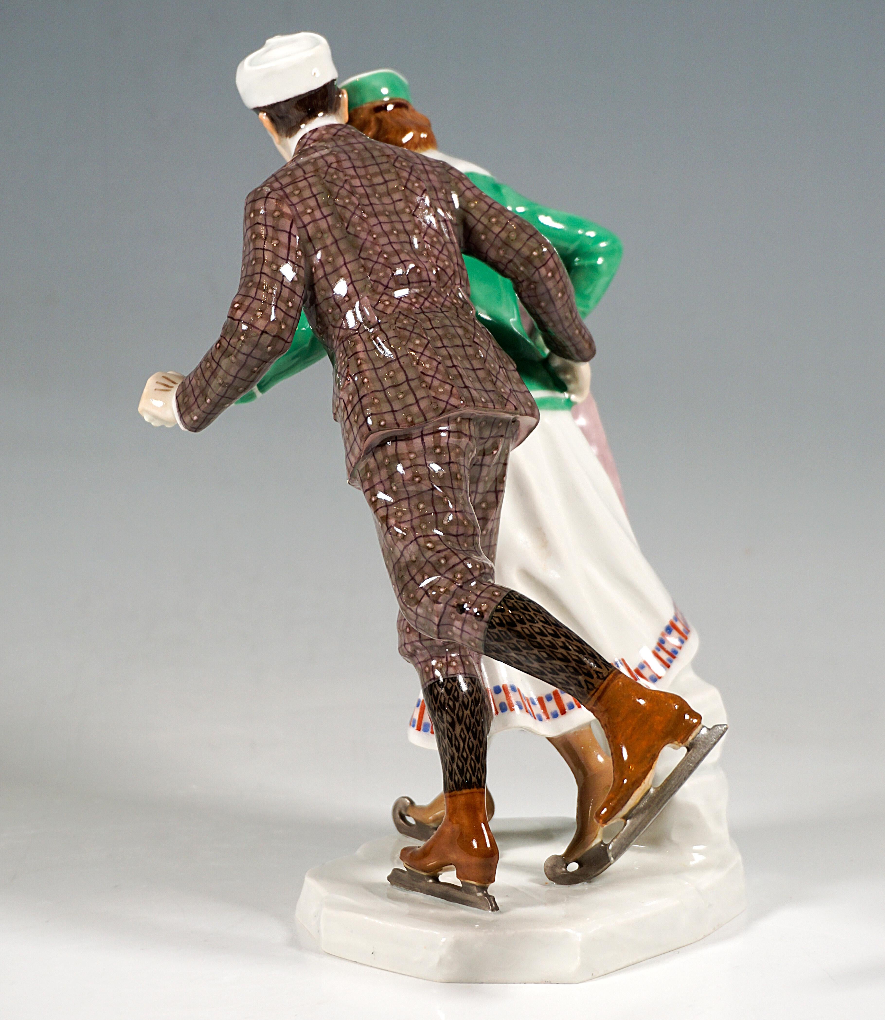 Art Nouveau Figure Group 'Ice-Scater', by Alfred Koenig, Meissen Germany, 1910 In Good Condition In Vienna, AT