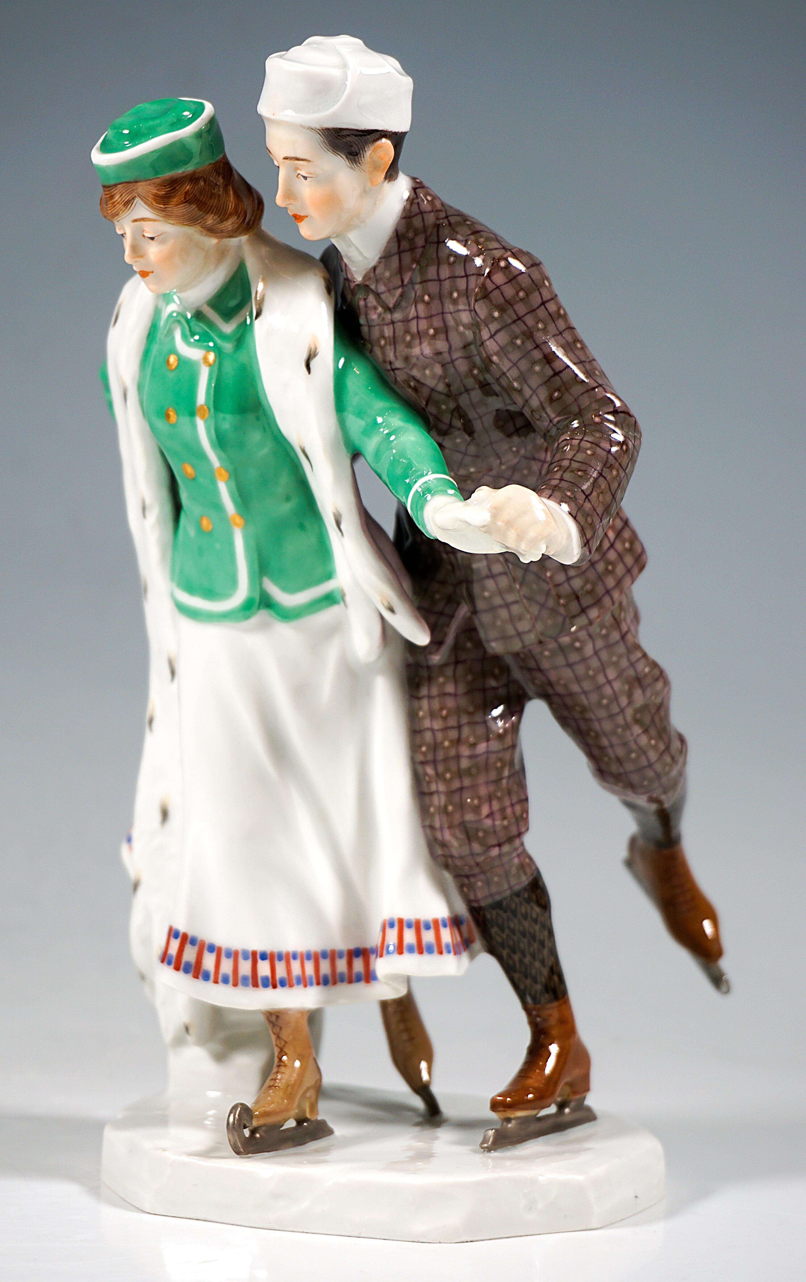 Early 20th Century Art Nouveau Figure Group 'Ice-Scater', by Alfred Koenig, Meissen Germany, 1910