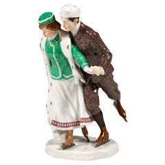 Antique Art Nouveau Figure Group 'Ice-Scater', by Alfred Koenig, Meissen Germany, 1910