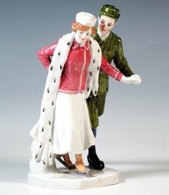 Art Nouveau Figure Group 'Ice-Scaters', by Alfred Koenig, Meissen Germany, 1910
