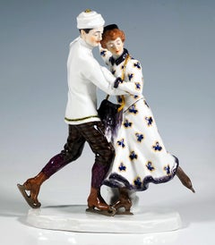 Art Nouveau Figure Group, Ice-Scaters, by Alfred Koenig, Meissen Germany, 1910