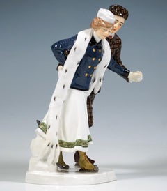 Art Nouveau Figure Group, Ice-Scaters, by Alfred Koenig, Meissen Germany, 1910