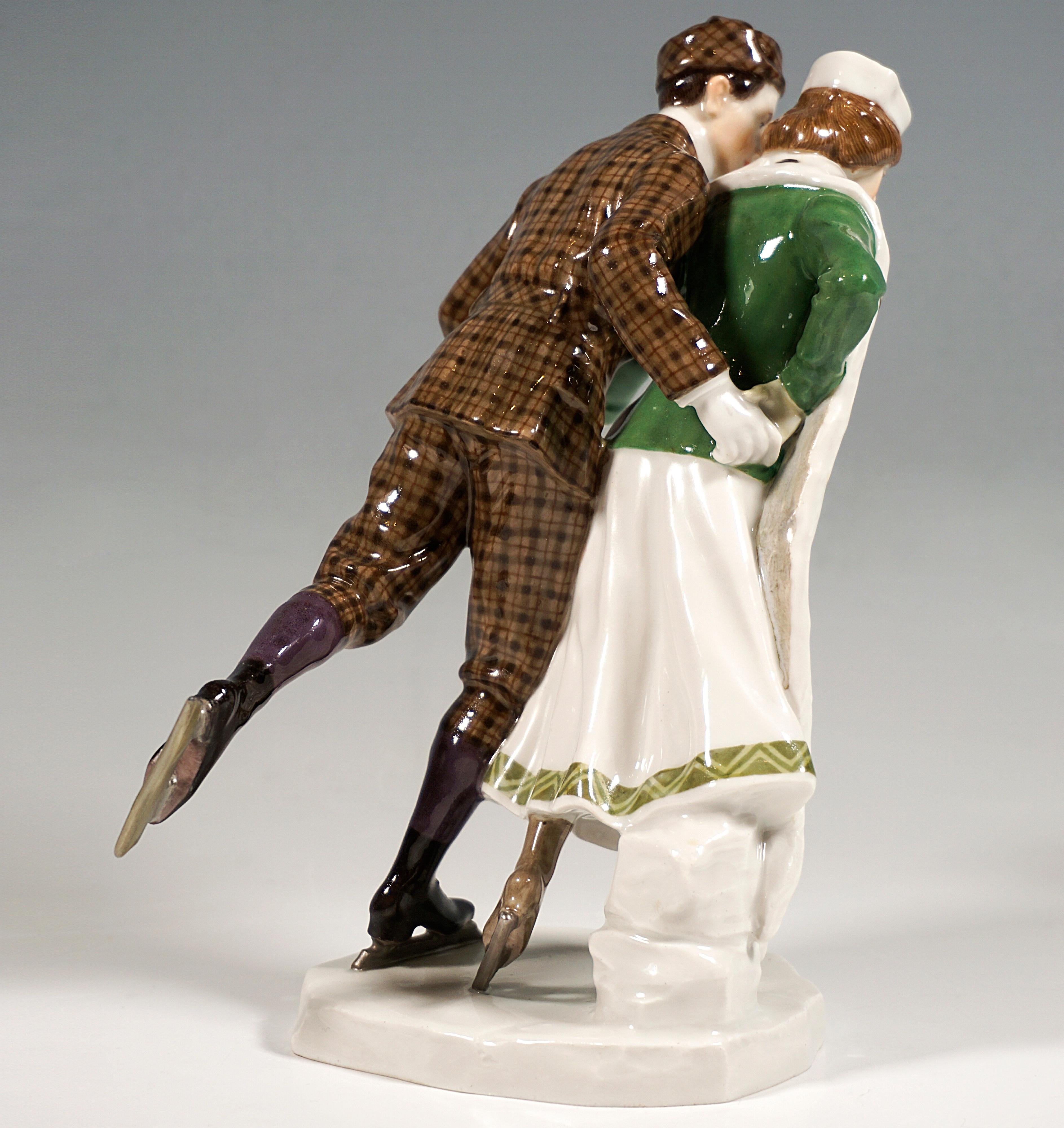 Hand-Crafted Art Nouveau Figure Group 'Ice-Scaters', by Alfred Koenig, Meissen Germany, 1910 For Sale