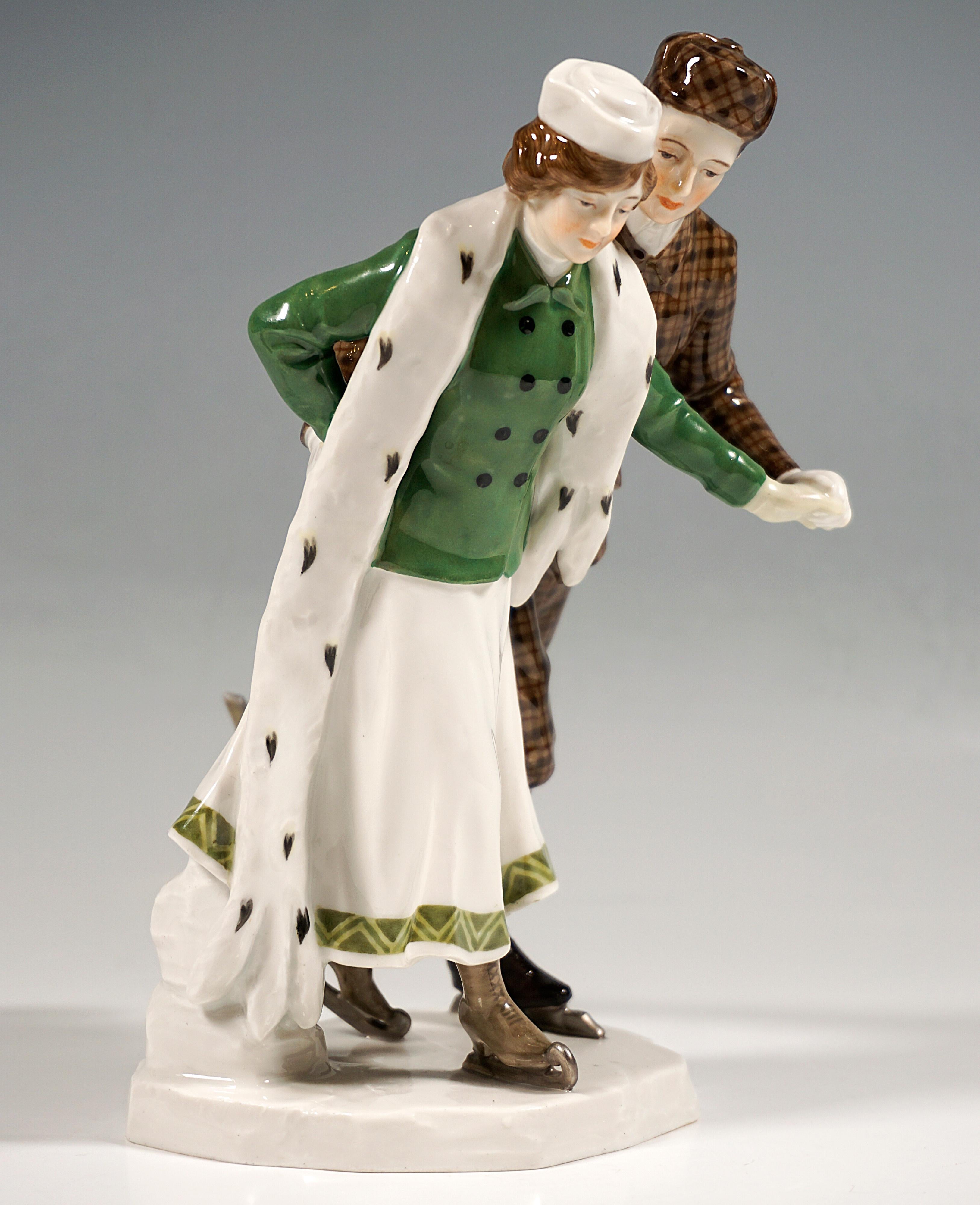 Grupo de figuras Art Nouveau 'Ice-Scaters', de Alfred Koenig, Meissen Alemania, 1910 Alemán en venta