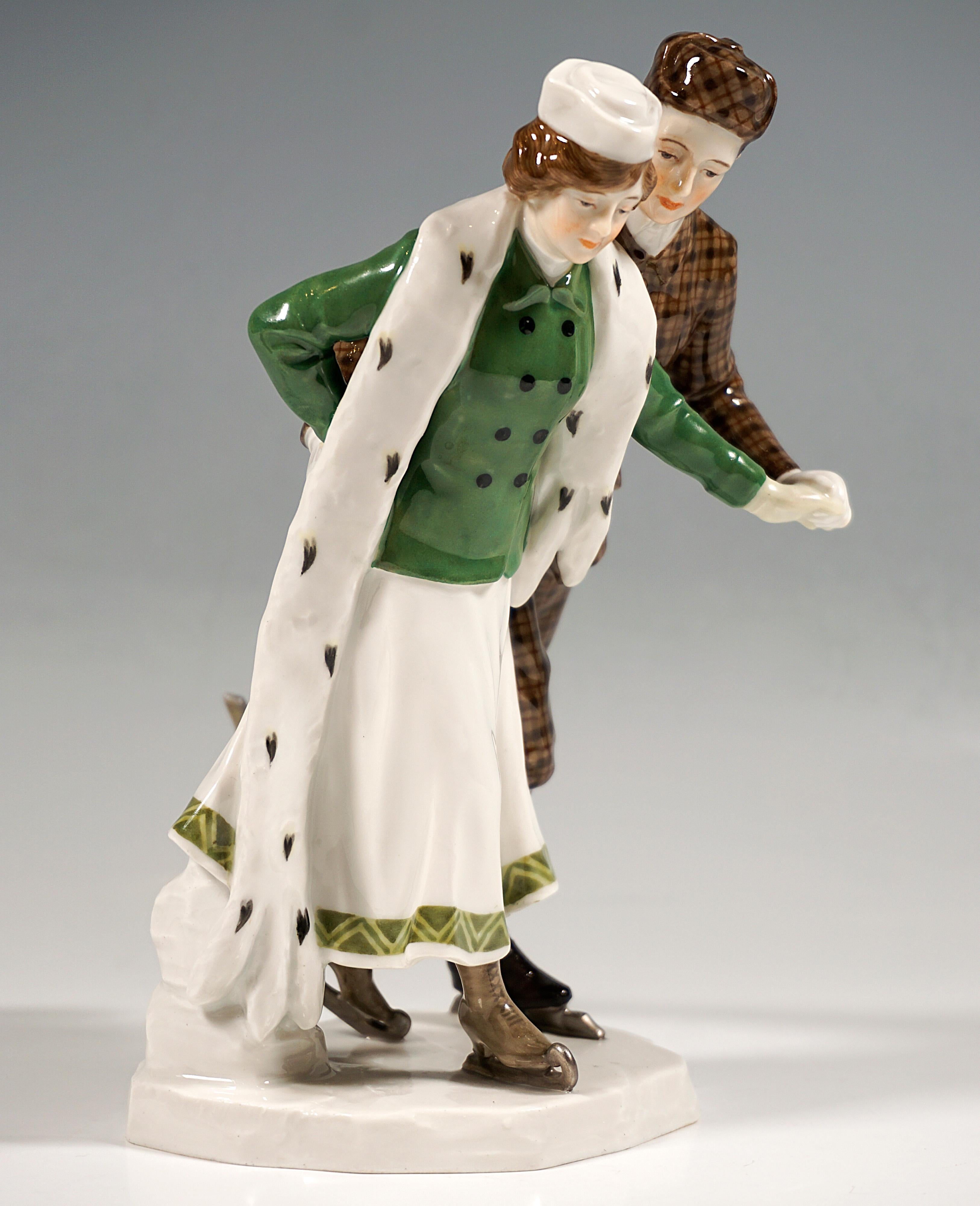 Art Nouveau Figure Group 'Ice-Scaters', by Alfred Koenig, Meissen Germany, 1910 In Good Condition For Sale In Vienna, AT