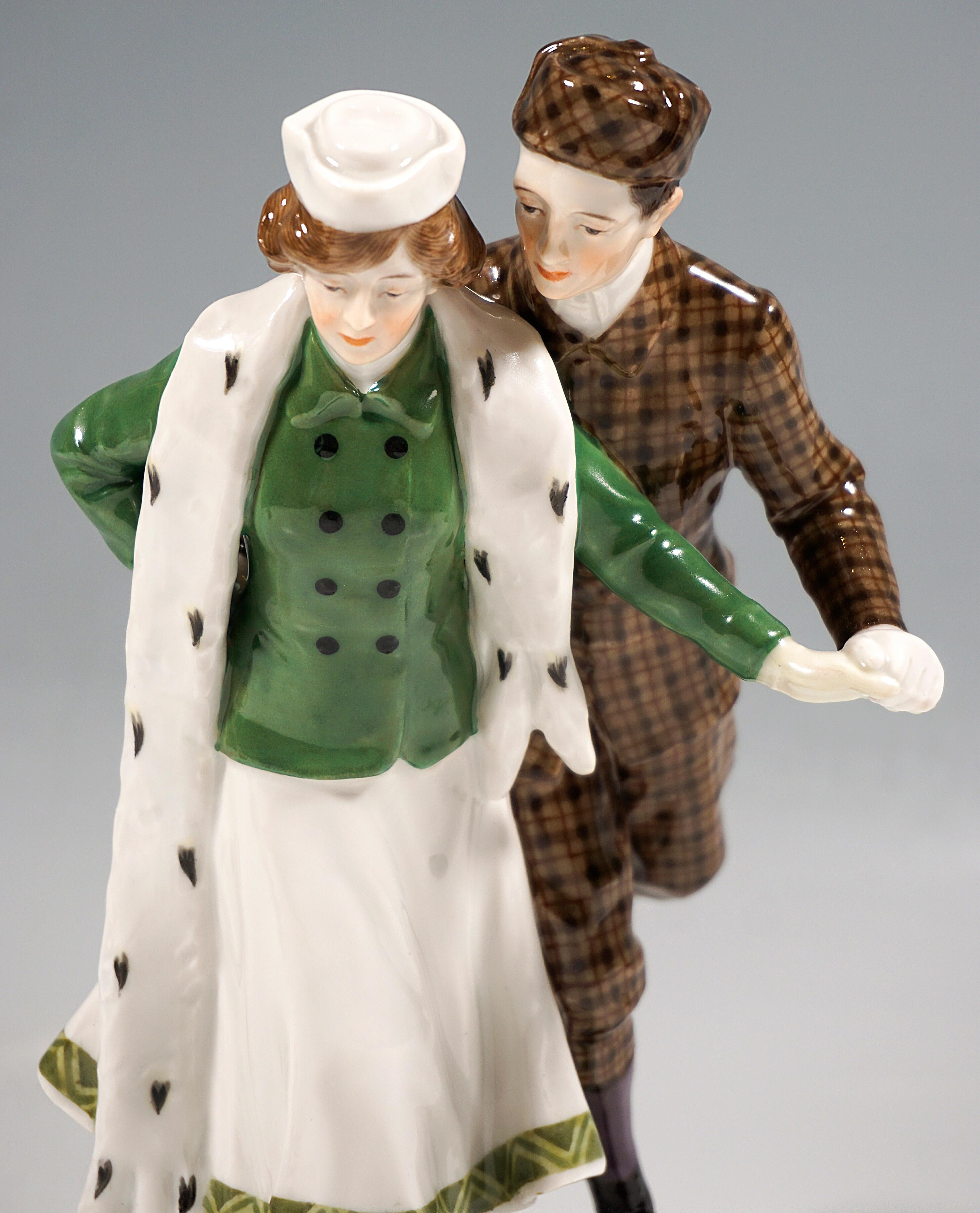 Early 20th Century Art Nouveau Figure Group 'Ice-Scaters', by Alfred Koenig, Meissen Germany, 1910 For Sale