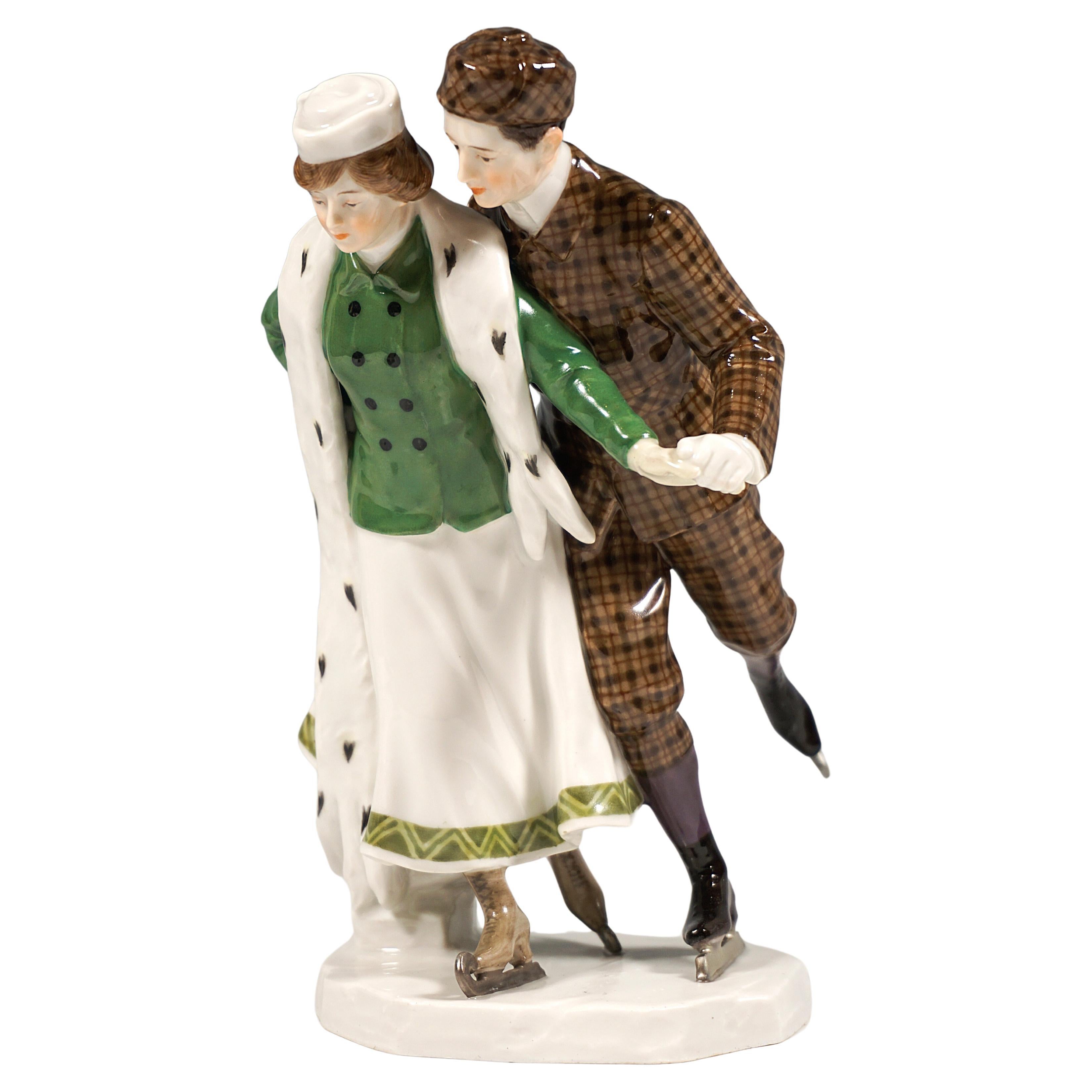 Art Nouveau Figure Group 'Ice-Scaters', by Alfred Koenig, Meissen Germany, 1910