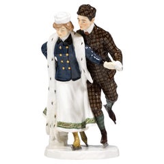 Art Nouveau Figure Group, Ice-Scaters, by Alfred Koenig, Meissen Germany, 1910