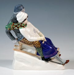 Art Nouveau Figure Group 'Tobogganers', by Alfred Koenig, Meissen Germany, 1912