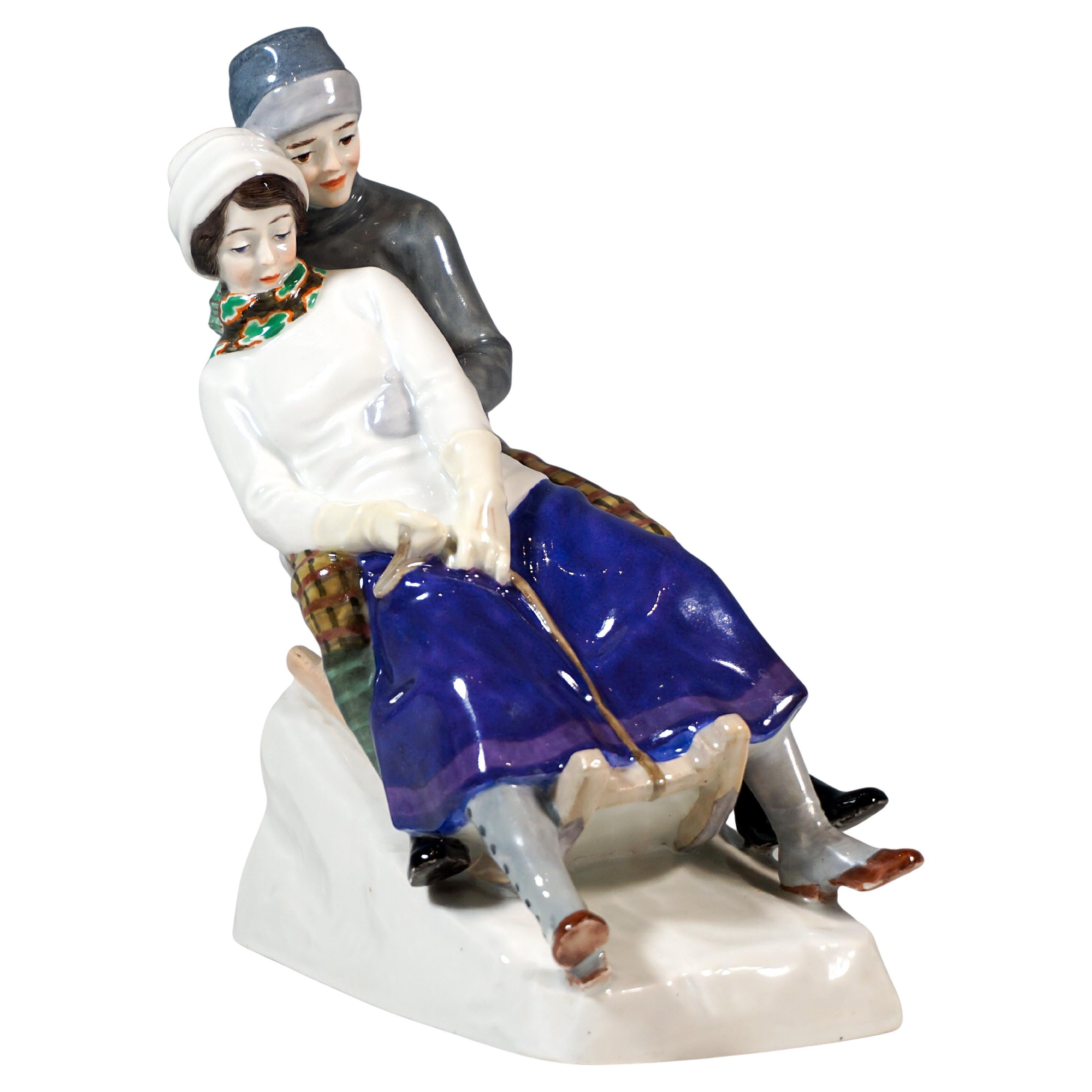 Art Nouveau Figure Group 'Tobogganers', by Alfred Koenig, Meissen Germany, 1912
