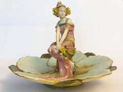 Art Nouveau Figurine, Figural Tray Maiden & Lily Pads, Ernst Wahliss