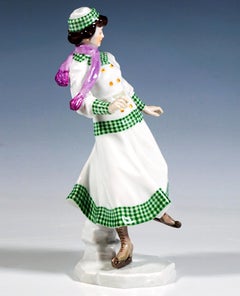 Art Nouveau Figurine, Ice-Scater, By Alfred Koenig, Meissen Germany, Ca 1910