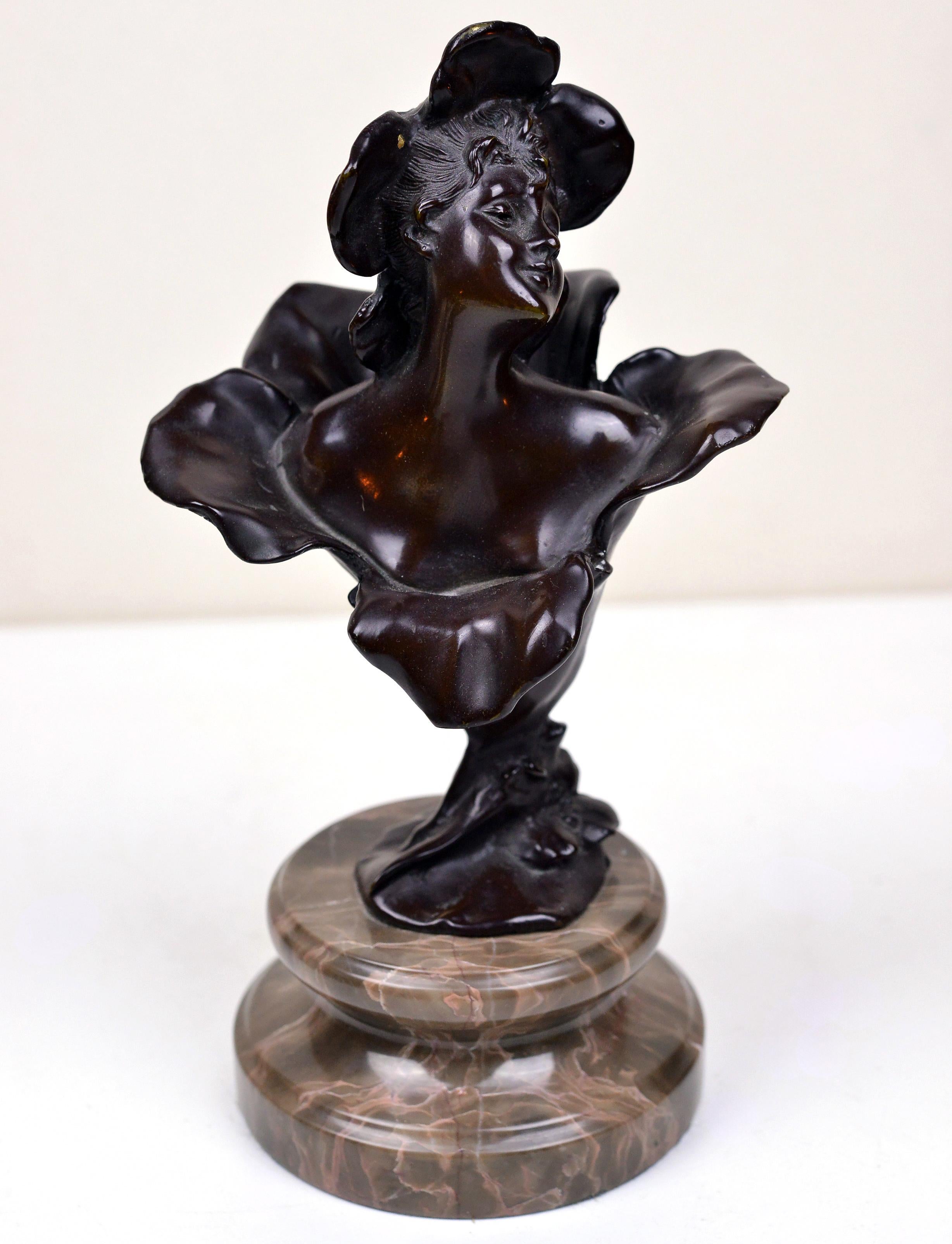 Metalwork Figurine of Thumbelina Patinated Bronze n Stone Base 19th Century Art Nouveau For Sale
