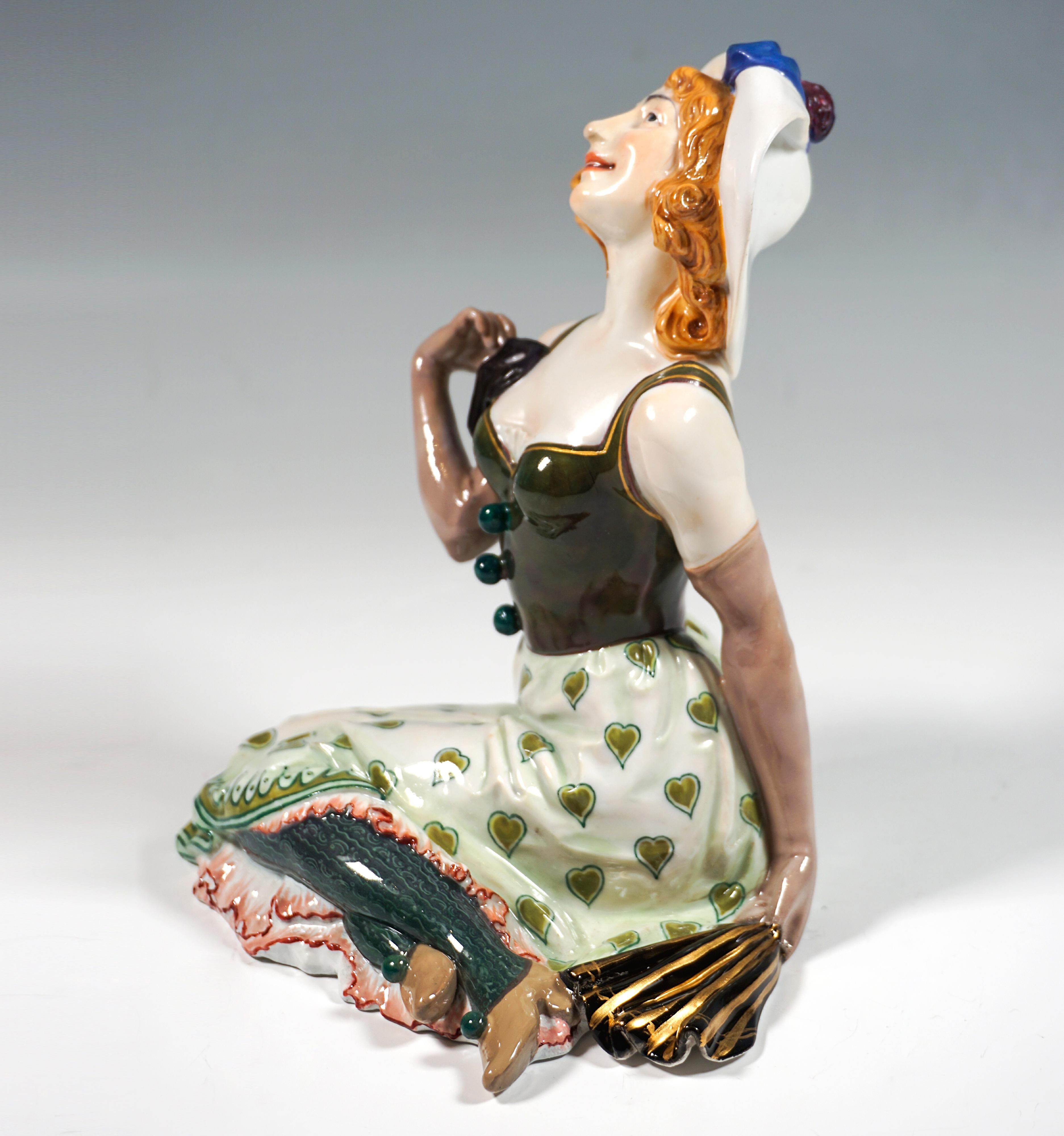 Hand-Crafted Art Nouveau Figurine 'Pierrette' by Martin Wiegand, Meissen Germany, ca 1908 For Sale