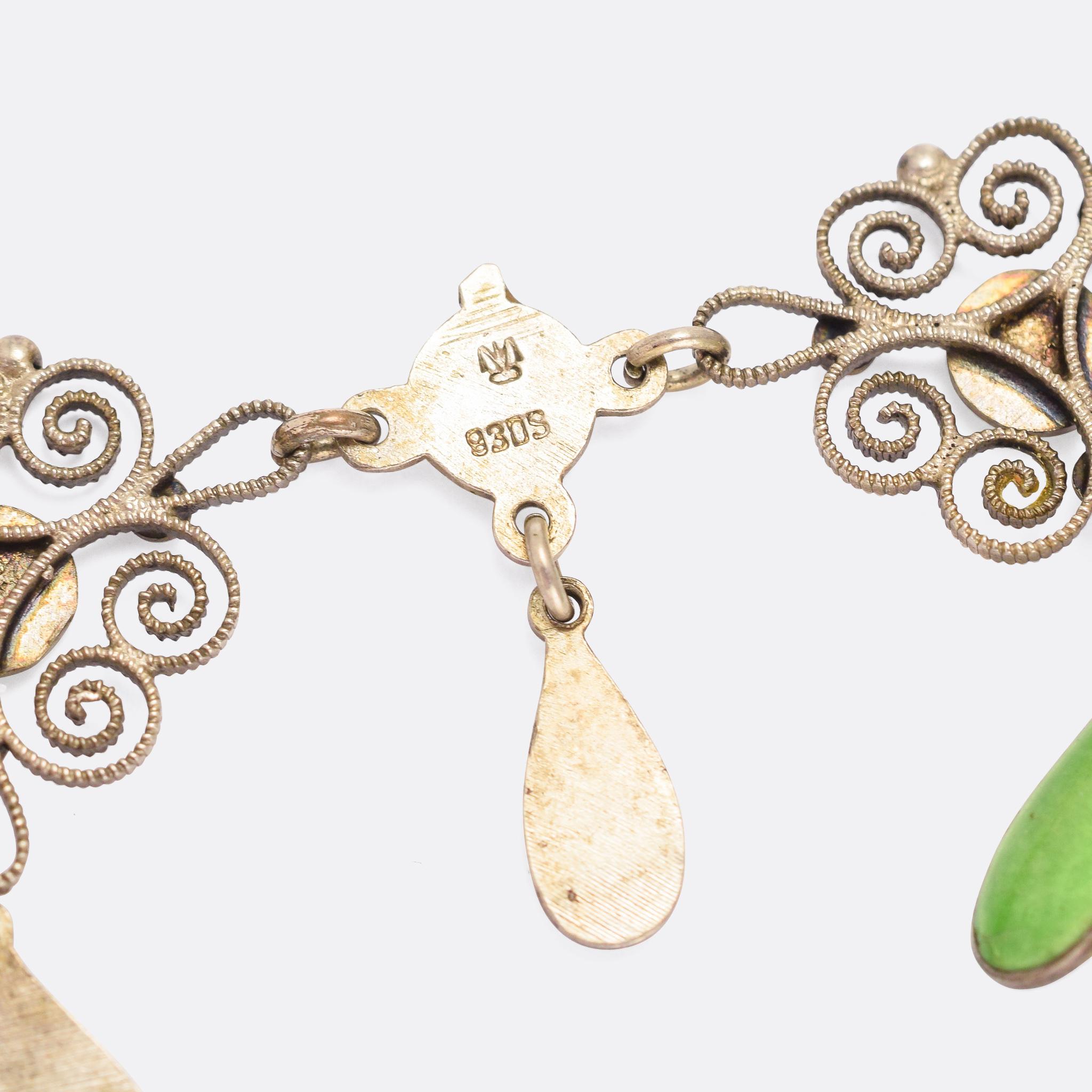 Women's Art Nouveau Filigree Enamel Necklace by Marius Hammer For Sale