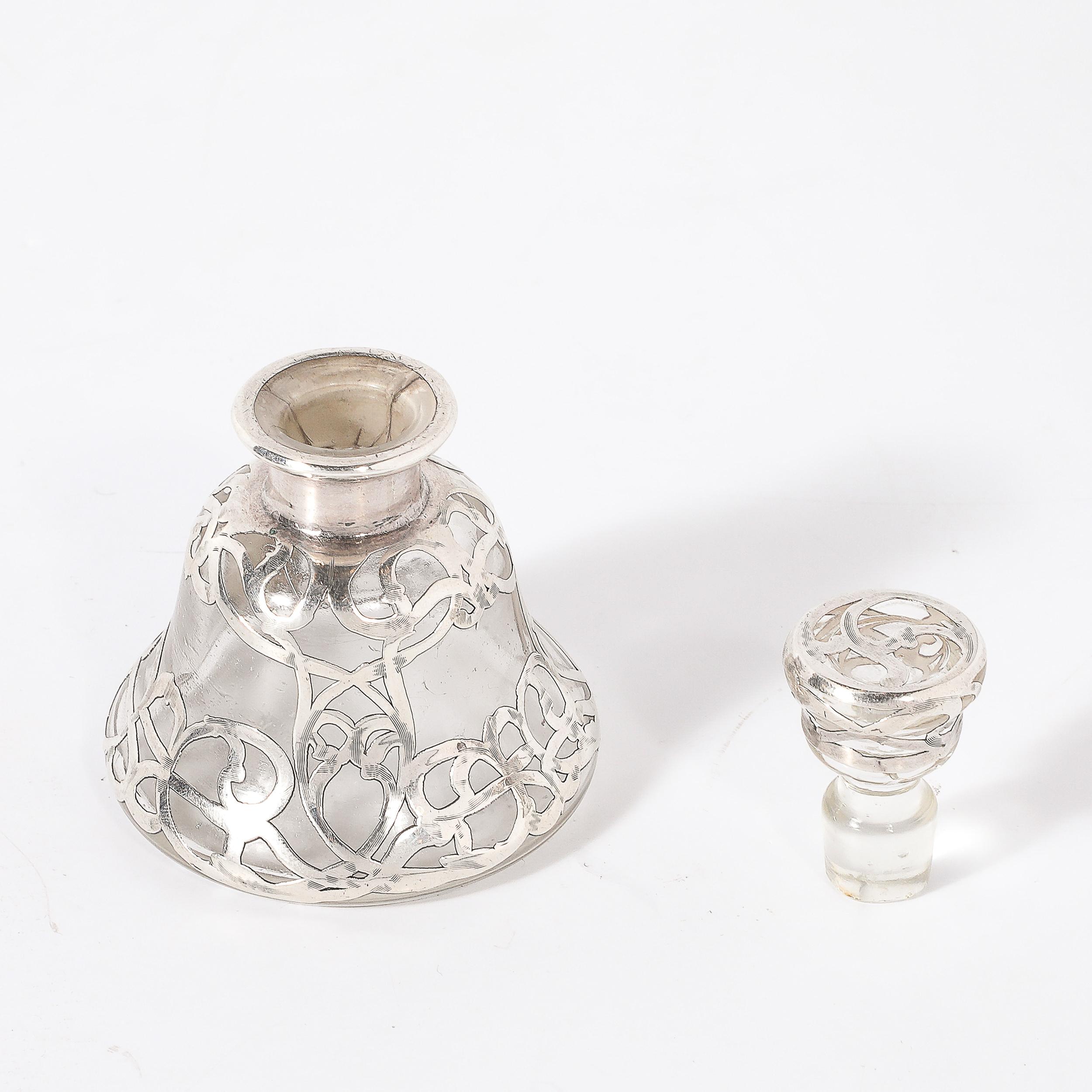 Argento 925 Bottiglia di profumo Art Nouveau in argento finemente sovrapposta firmata Steuben in vendita