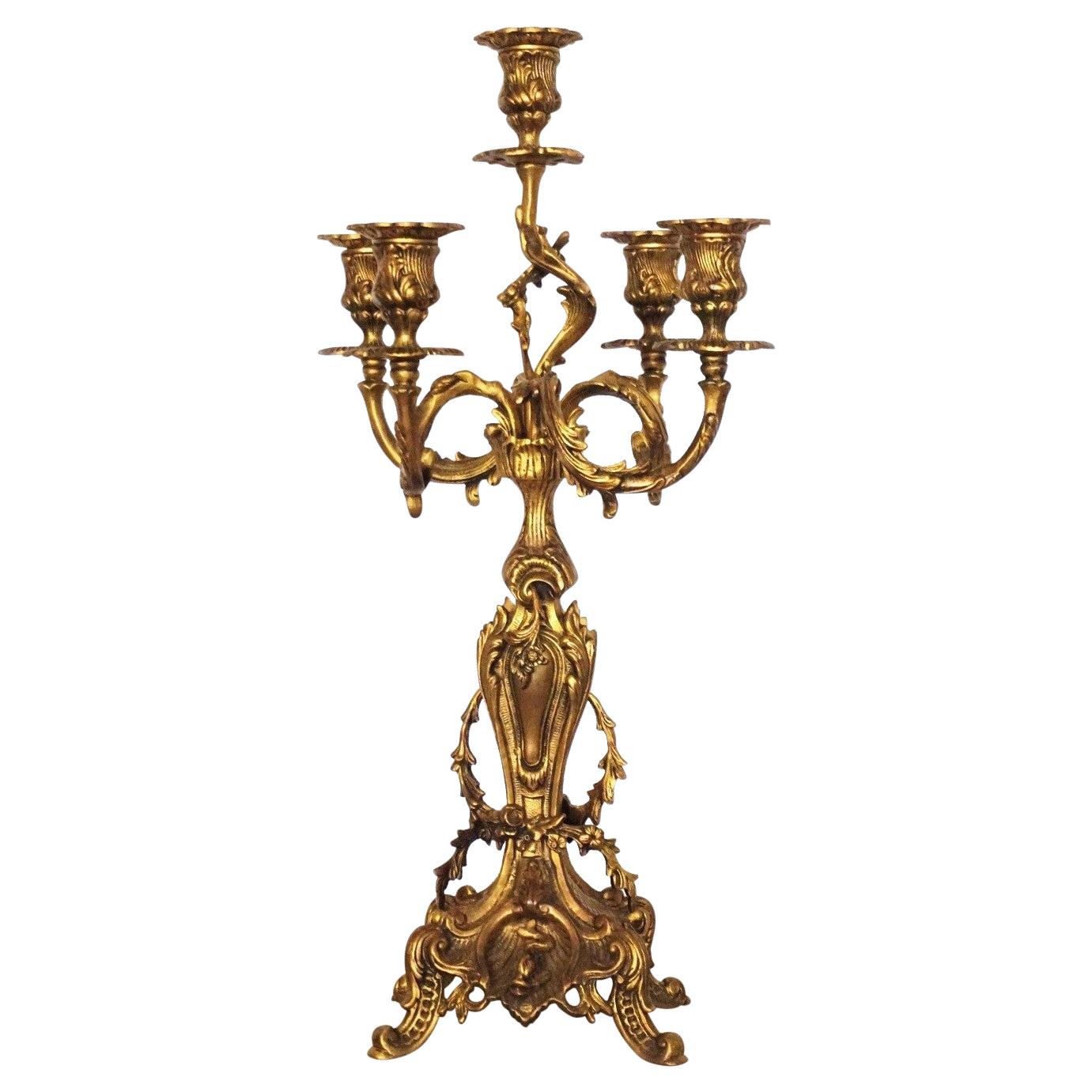 Art Nouveau Fire Gilded Bronze Five-Light Candelabrum, France, 1890-1900