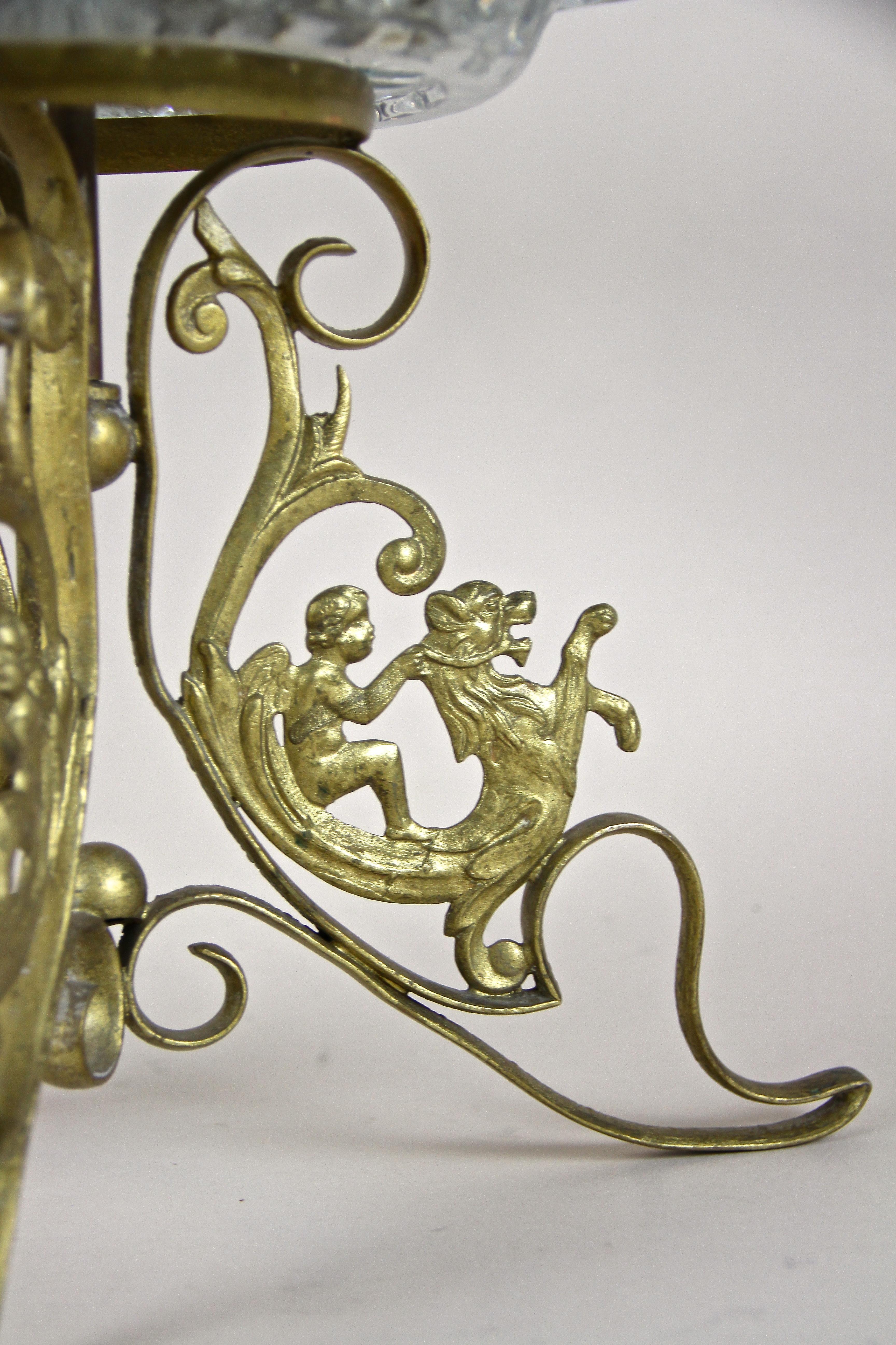 Art Nouveau Fire-Gilt Brass Centerpiece with Glass Bowl, France circa 1910 5