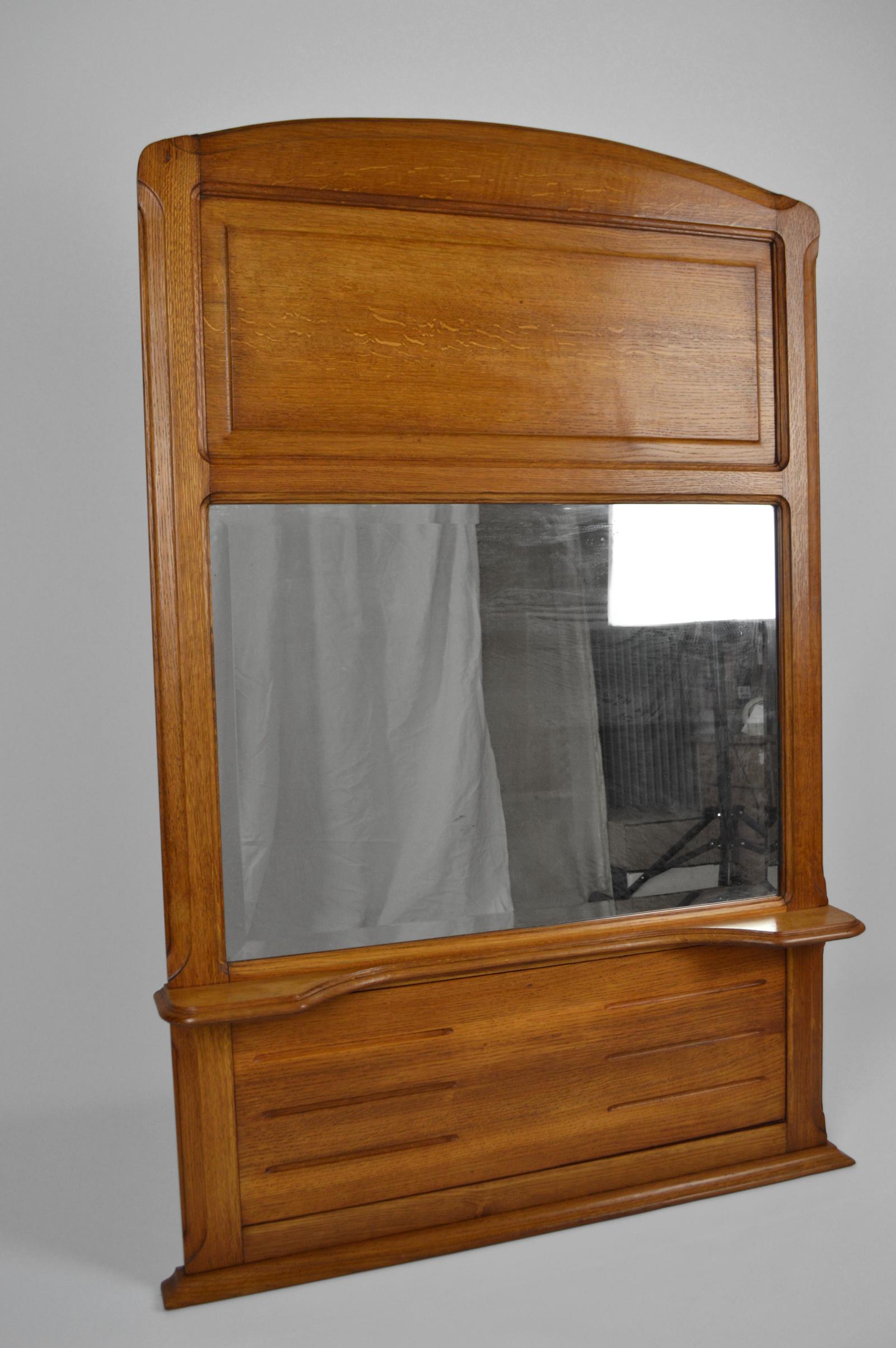 French Art Nouveau Fireplace Mirror in Oak, France, circa 1910 For Sale