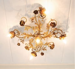 Art Nouveau Five-Light Rosebush Ceiling Light Fixture in Brass, Bronze & Ormolu